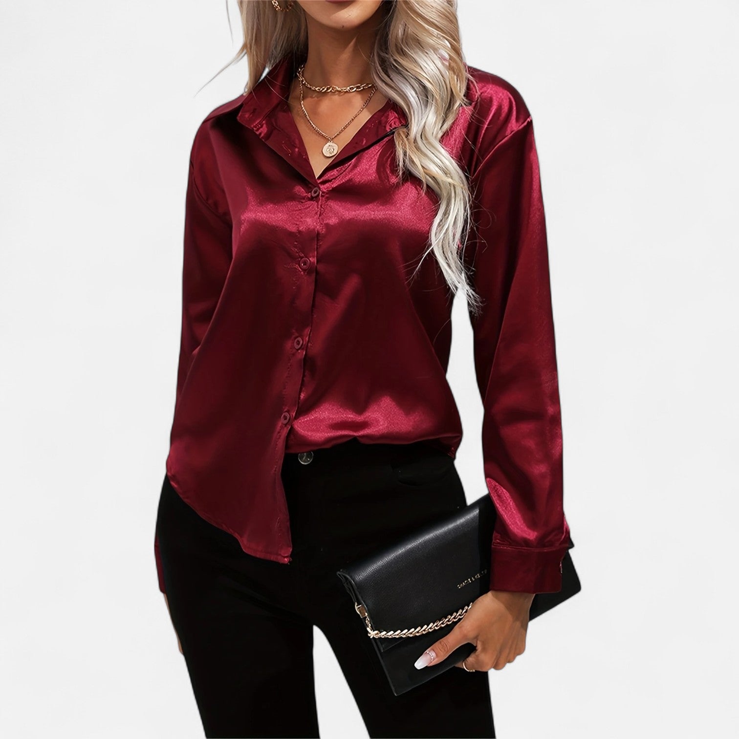 Dorevelle | Women’s Satin Shirt – Heritage Collar Style