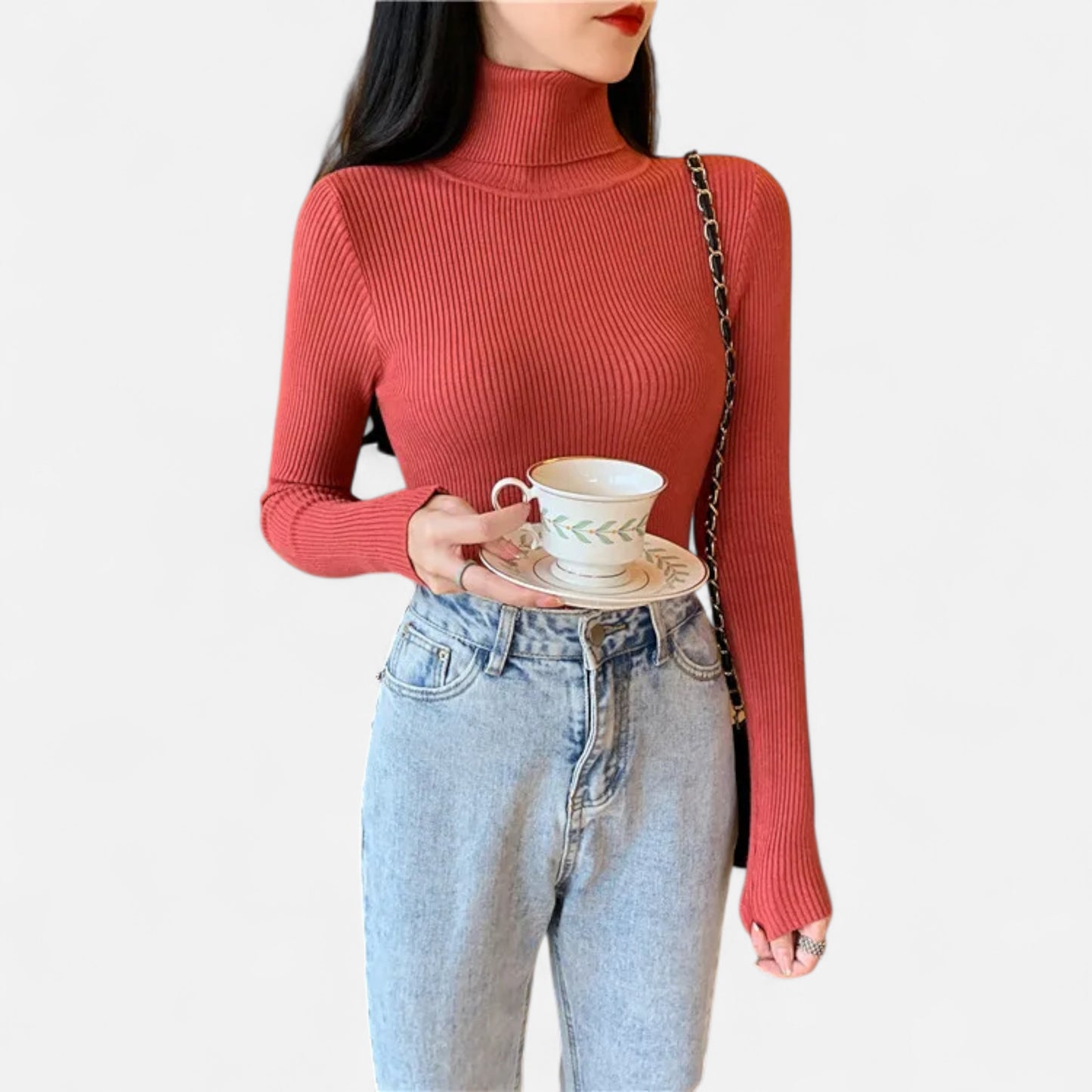 Dorevelle | Women’s Ribbed Turtleneck – Foldover Winter Elegance