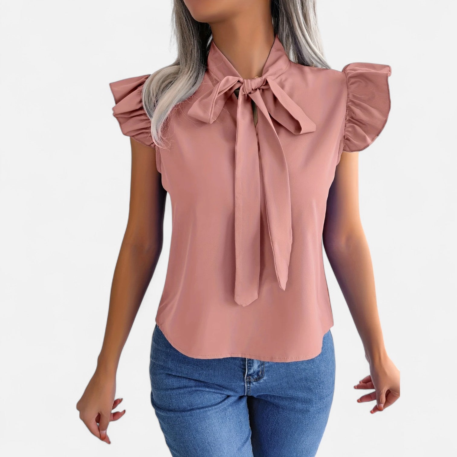 Dorevelle | Women’s Chiffon Blouse – Bow-Tie Sleeveless Style