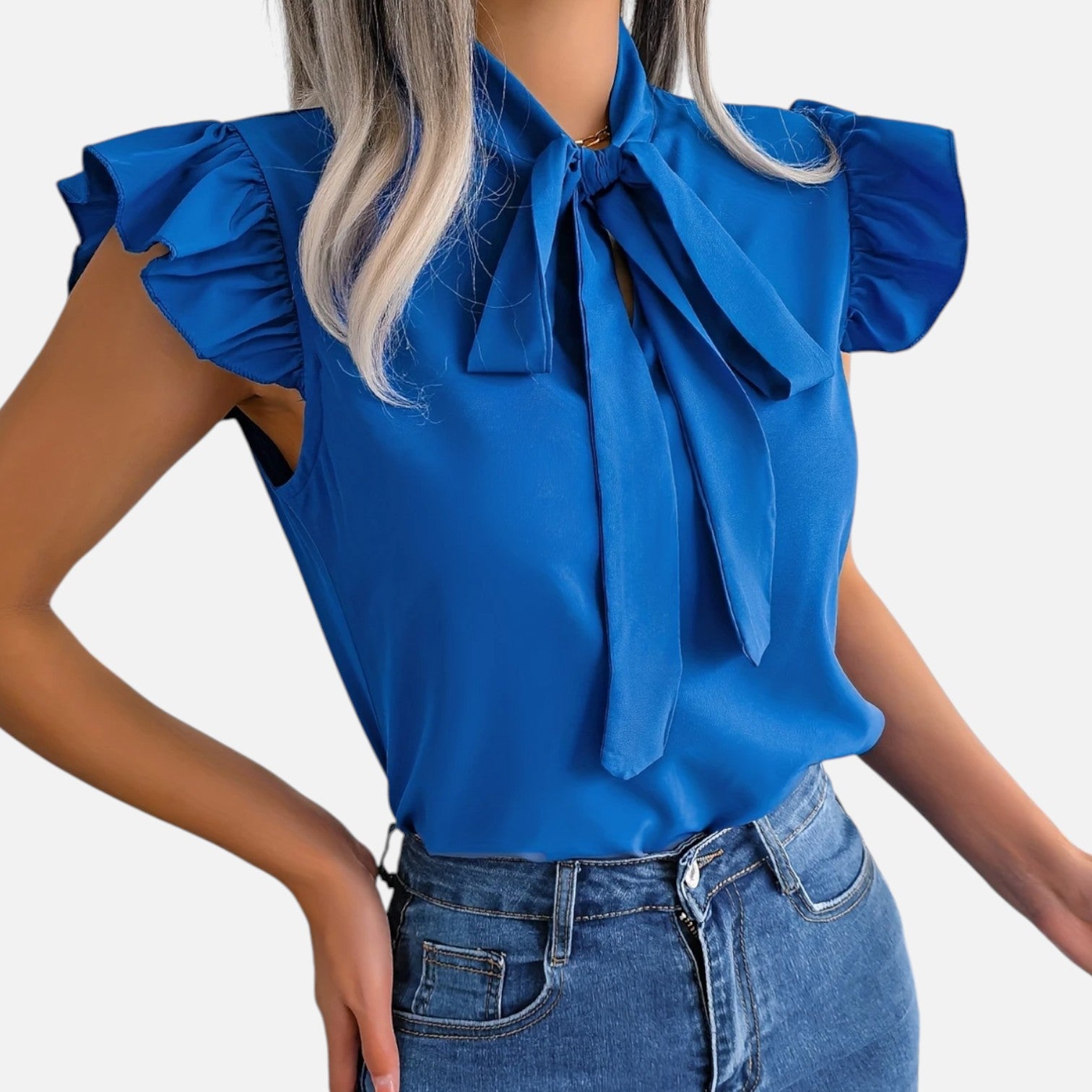 Dorevelle | Women’s Chiffon Blouse – Bow-Tie Sleeveless Style