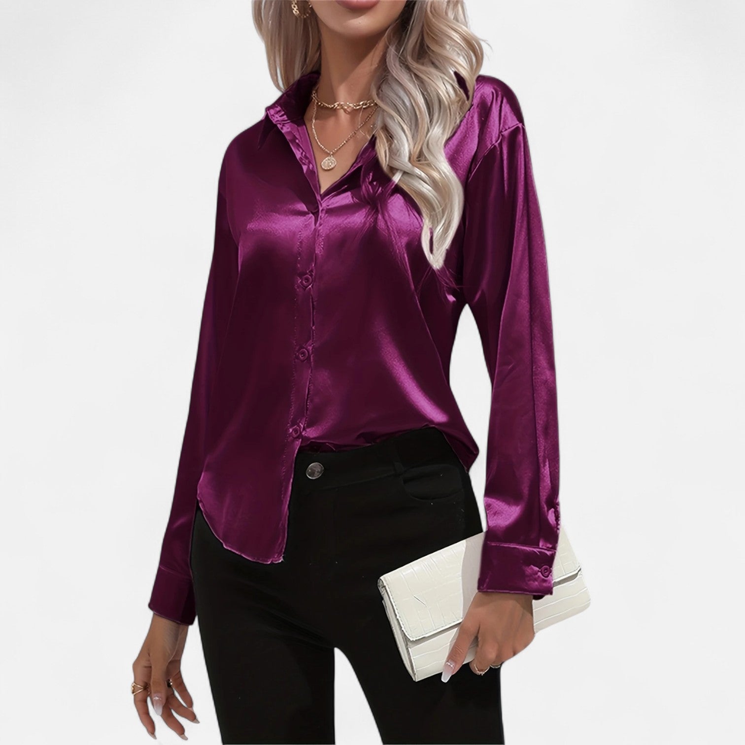 Dorevelle | Women’s Satin Shirt – Heritage Collar Style