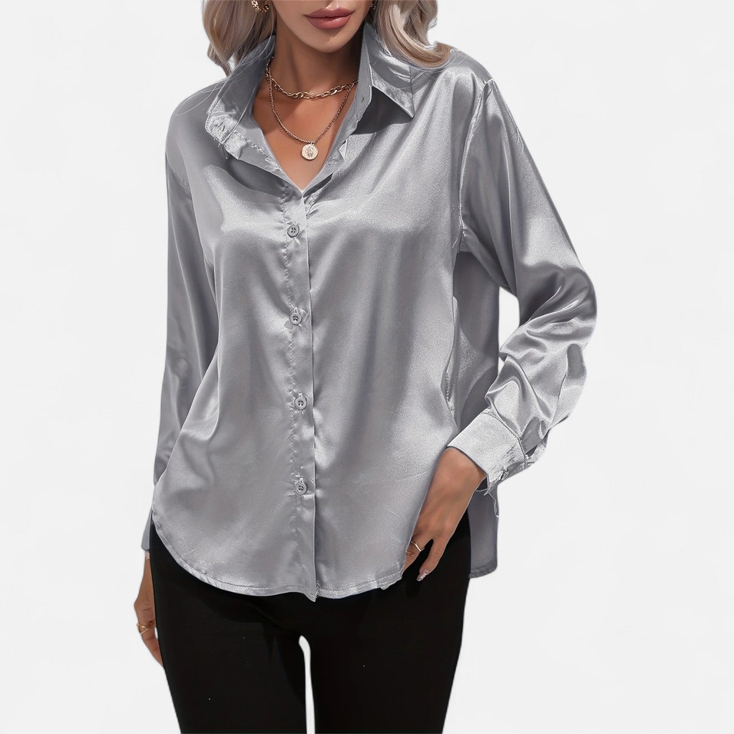 Dorevelle | Women’s Satin Shirt – Heritage Collar Style