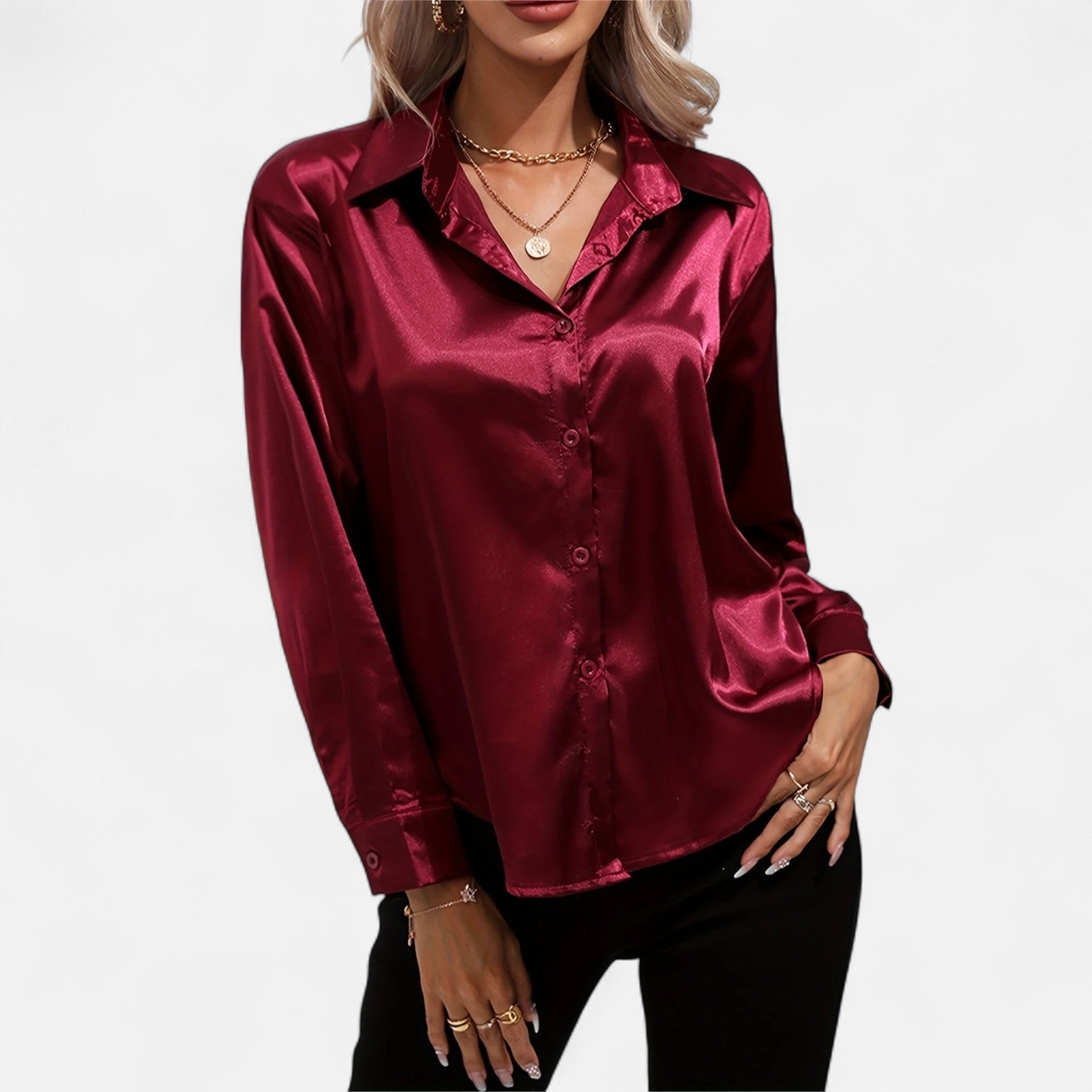 Dorevelle | Women’s Satin Shirt – Heritage Collar Style
