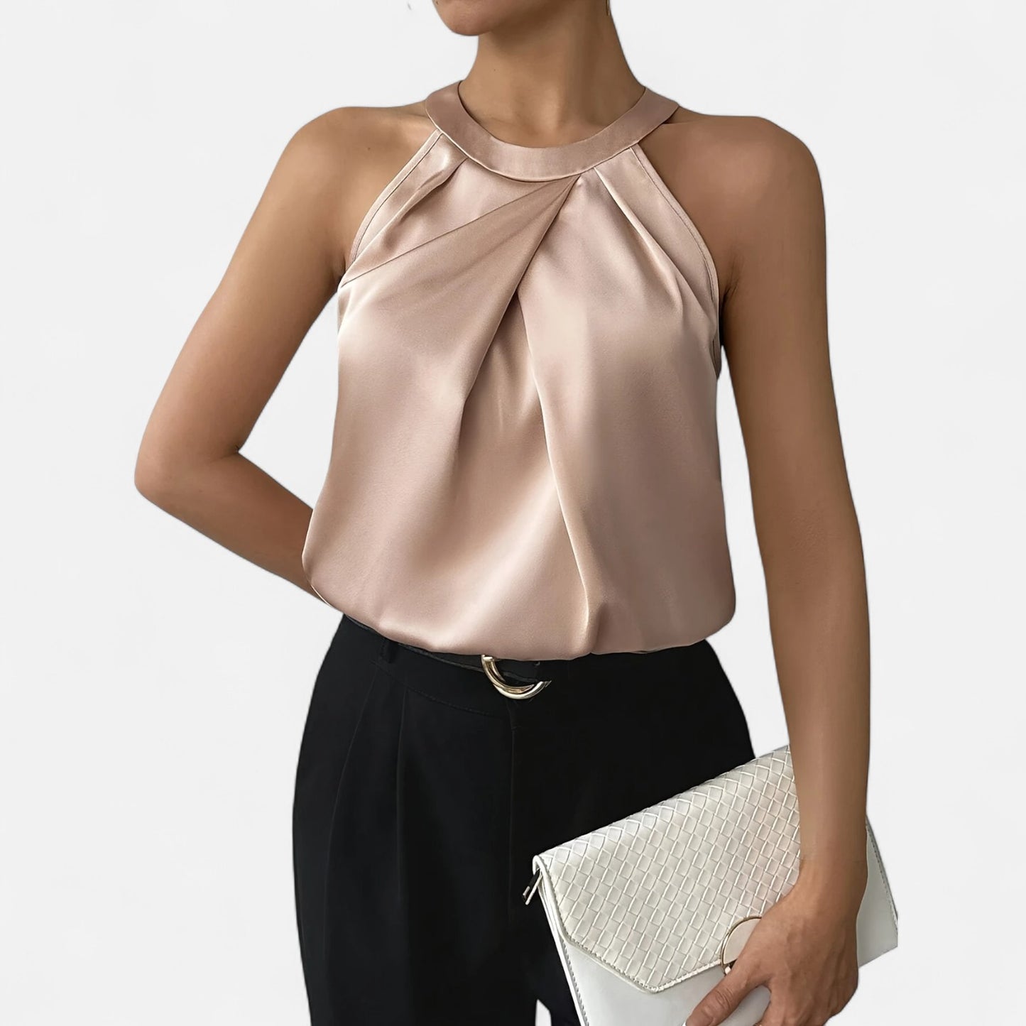 Dorevelle | Women’s Satin Blouse – Pleated Halter Style