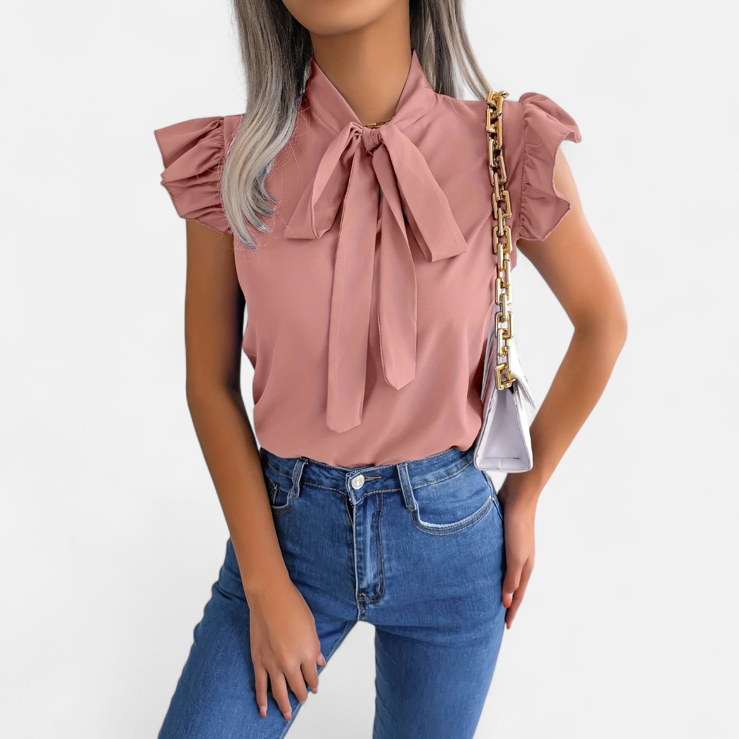 Dorevelle | Women’s Chiffon Blouse – Bow-Tie Sleeveless Style