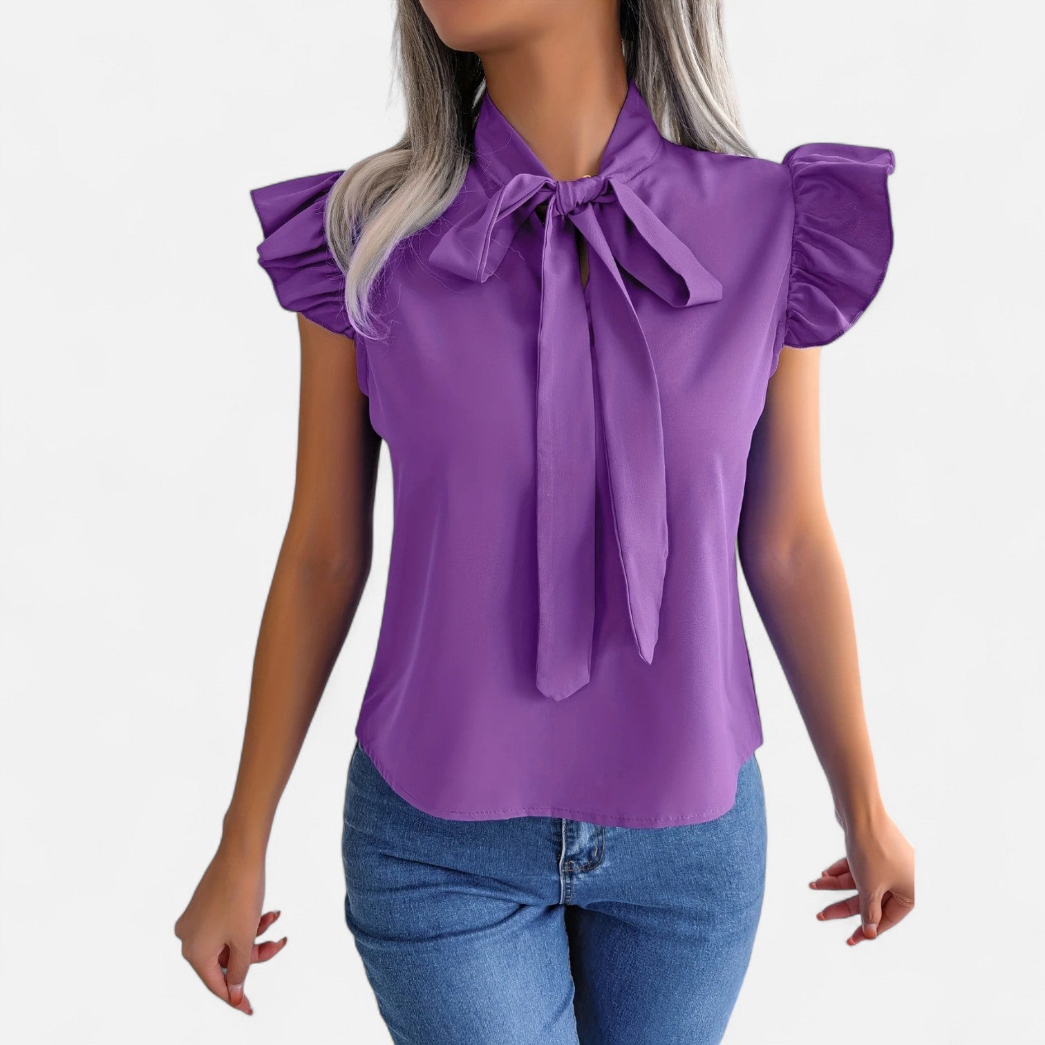 Dorevelle | Women’s Chiffon Blouse – Bow-Tie Sleeveless Style