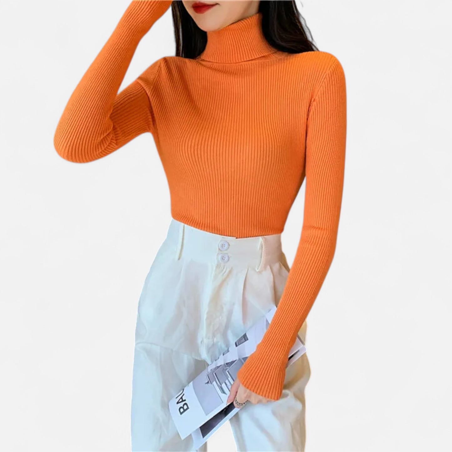 Dorevelle | Women’s Ribbed Turtleneck – Foldover Winter Elegance