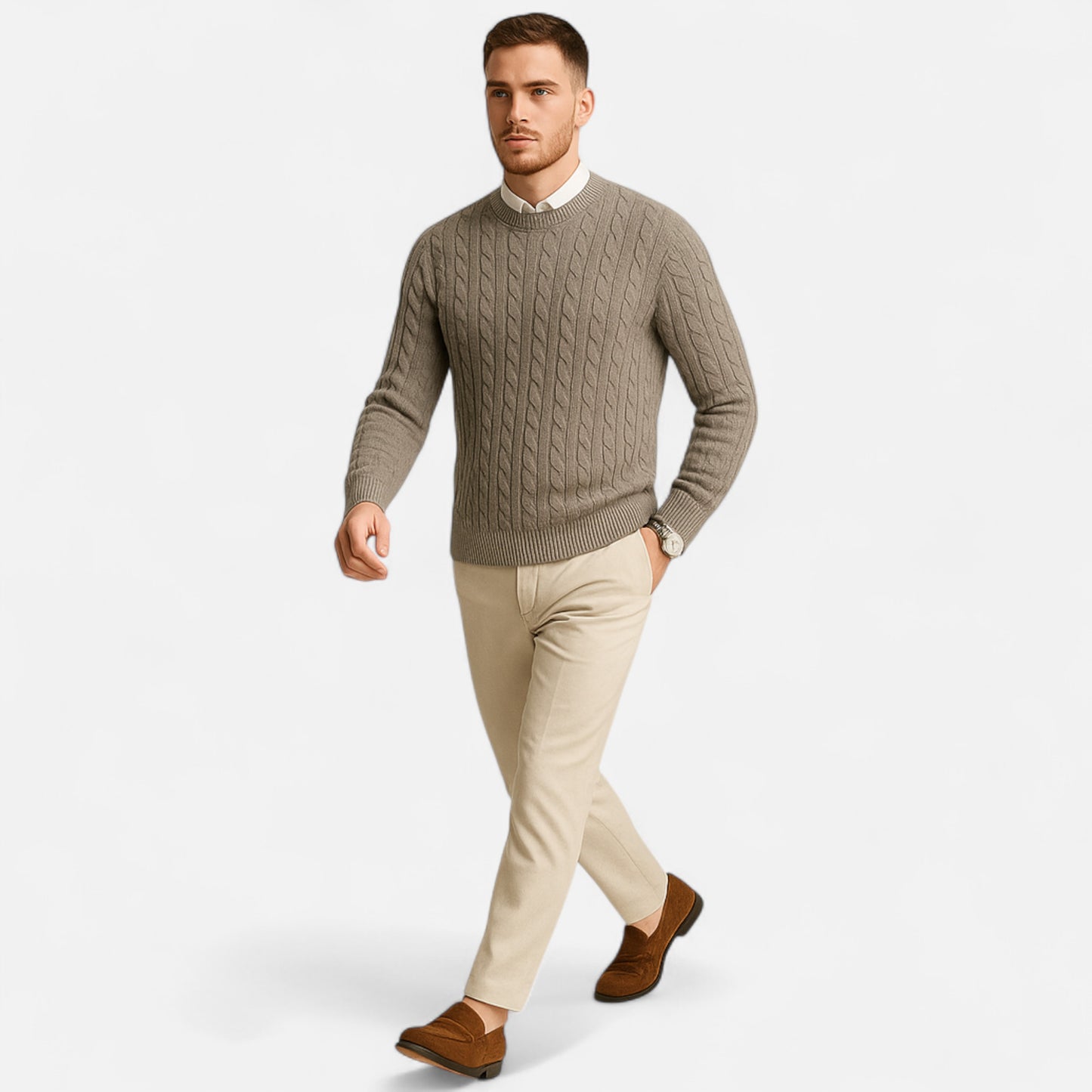 Dorevelle | Men’s Cable Knit Sweater – Heritage Crew Neck
