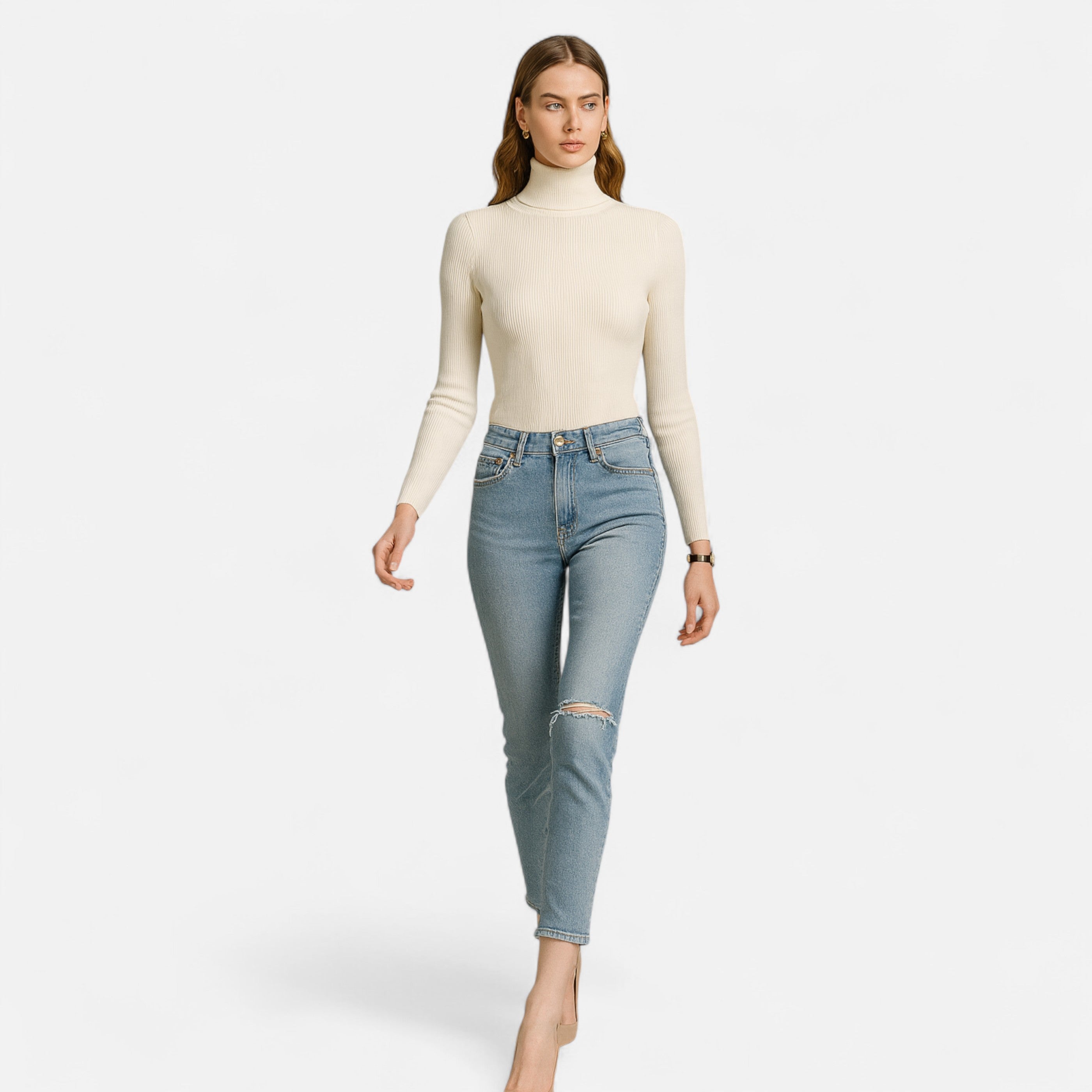 Dorevelle | Women’s Ribbed Turtleneck – Foldover Winter Elegance