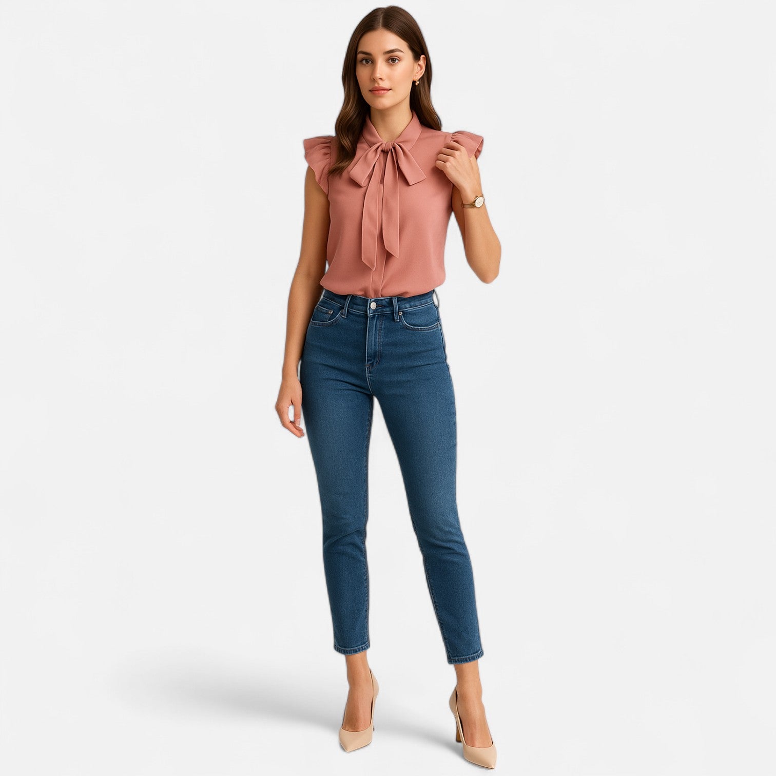 Dorevelle | Women’s Chiffon Blouse – Bow-Tie Sleeveless Style