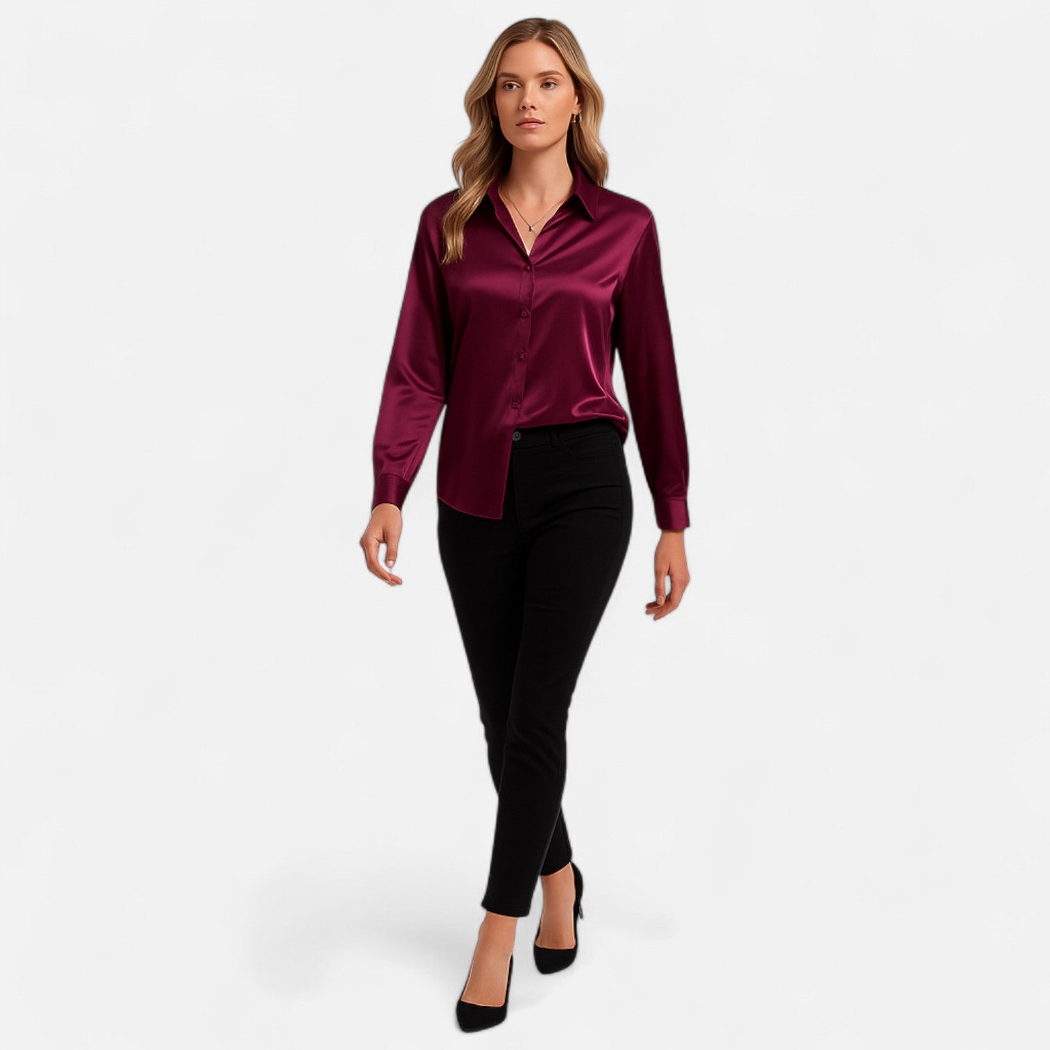 Dorevelle | Women’s Satin Shirt – Heritage Collar Style