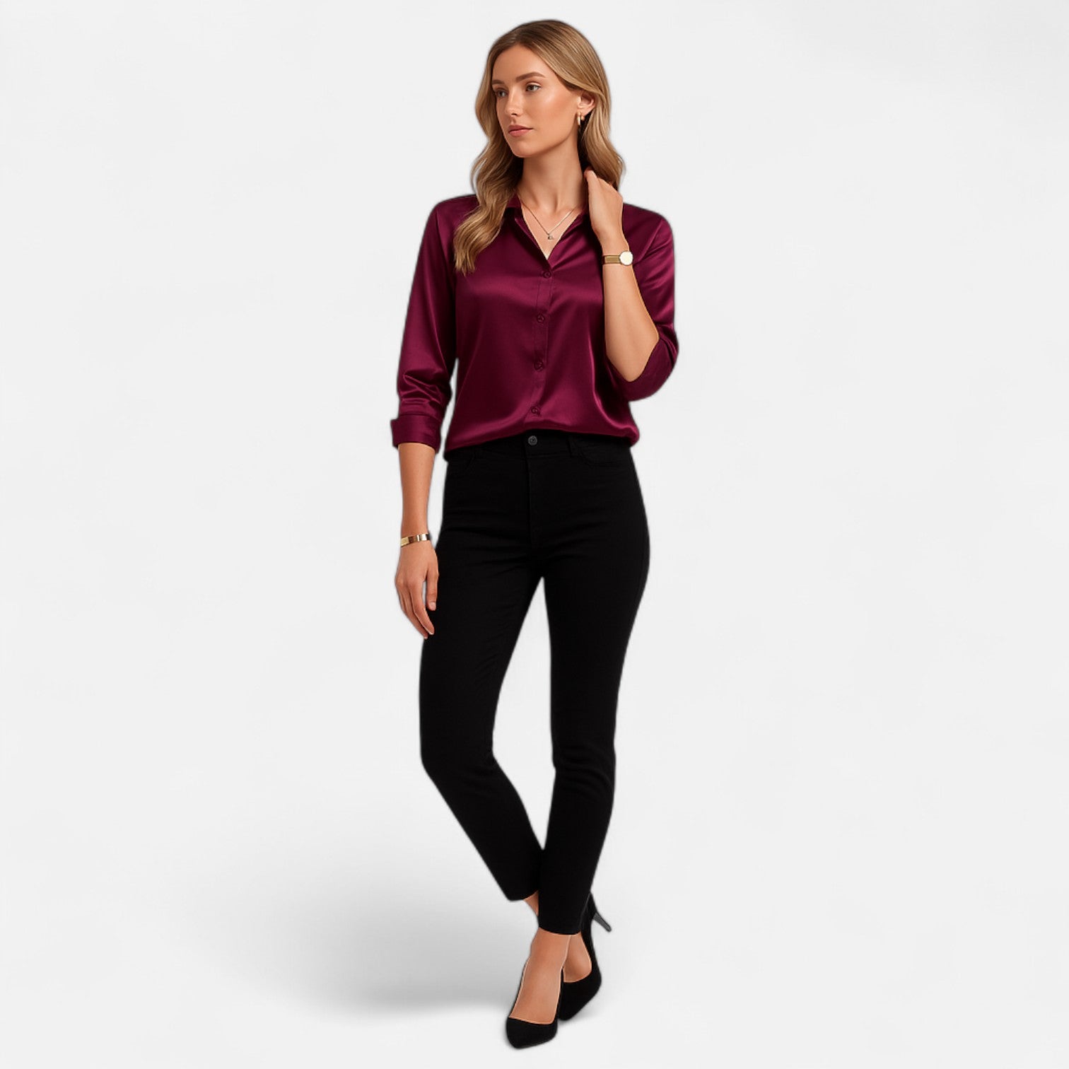 Dorevelle | Women’s Satin Shirt – Heritage Collar Style