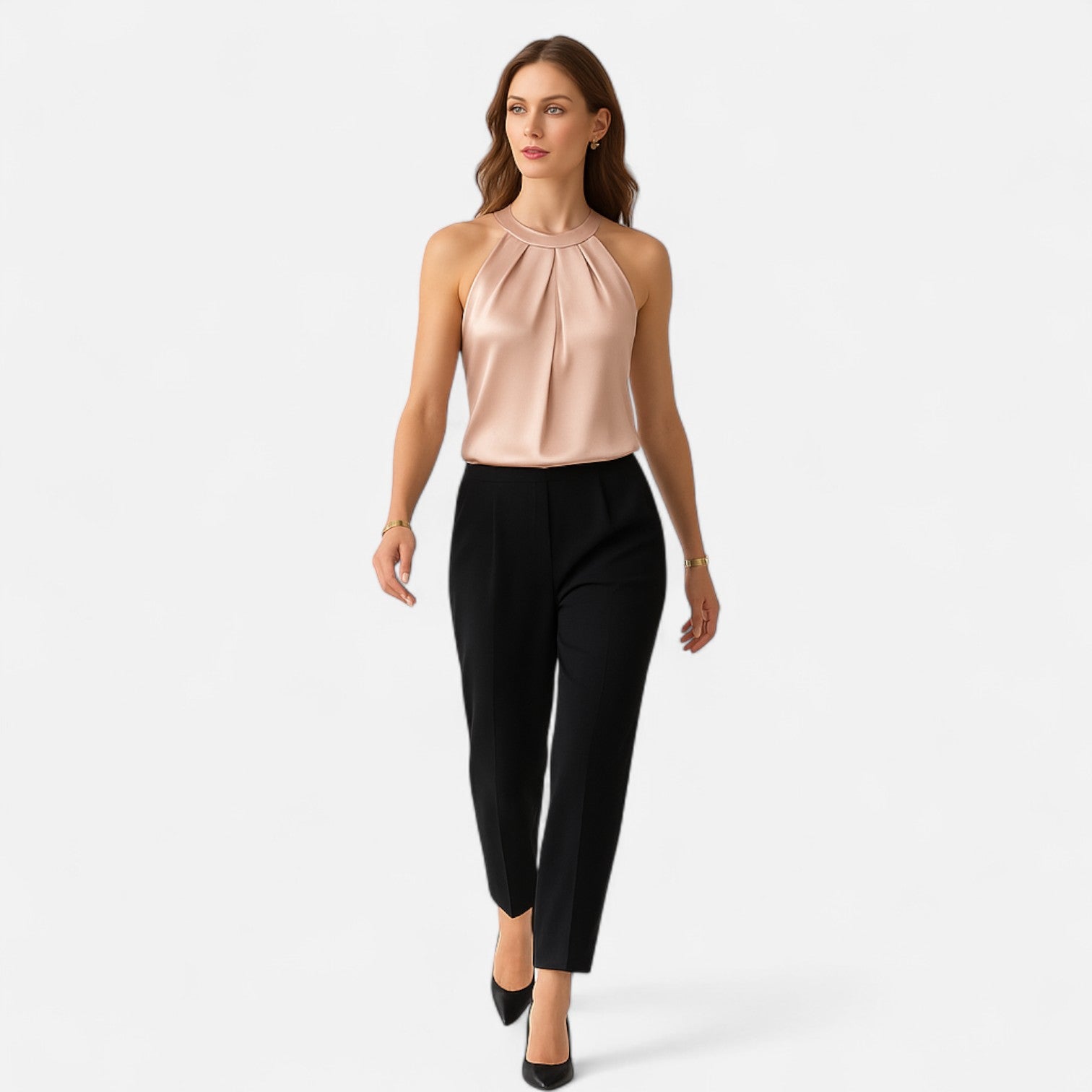 Dorevelle | Women’s Satin Blouse – Pleated Halter Style