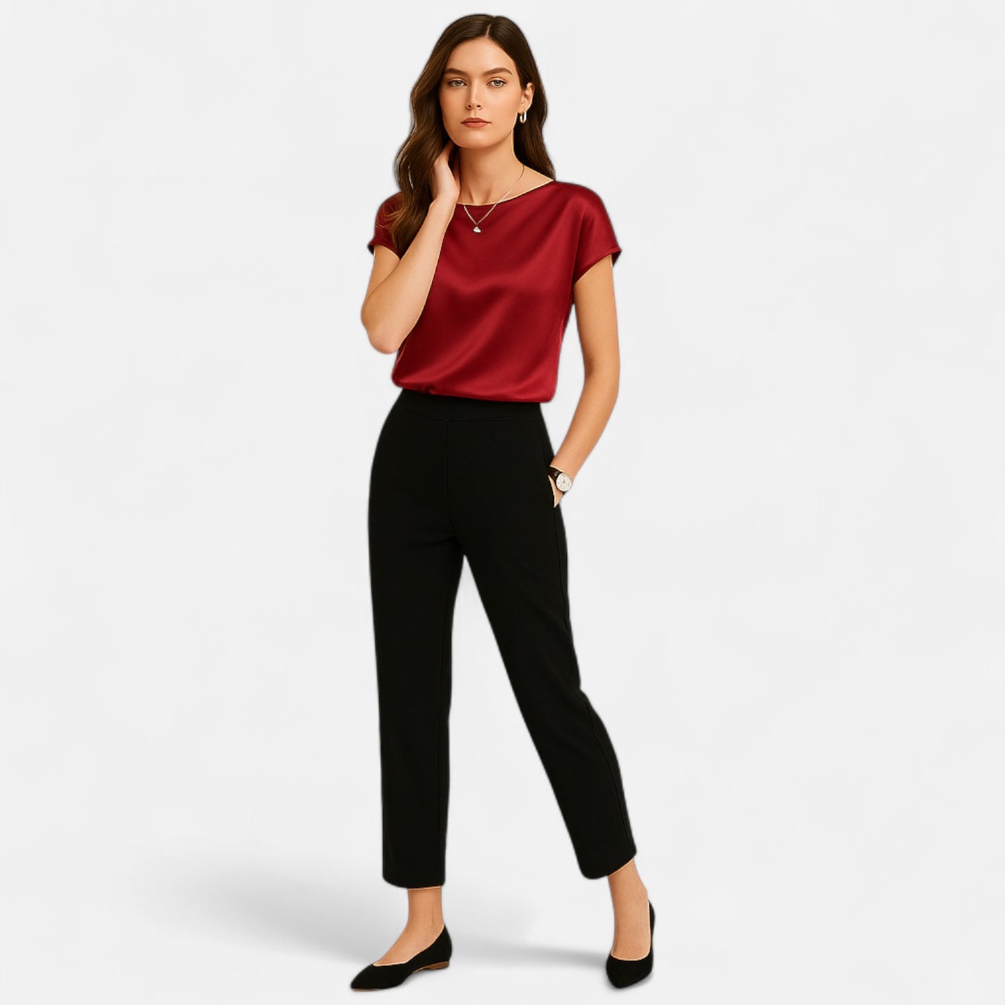 Dorevelle | Women’s Satin Blouse – Short Sleeve Classic