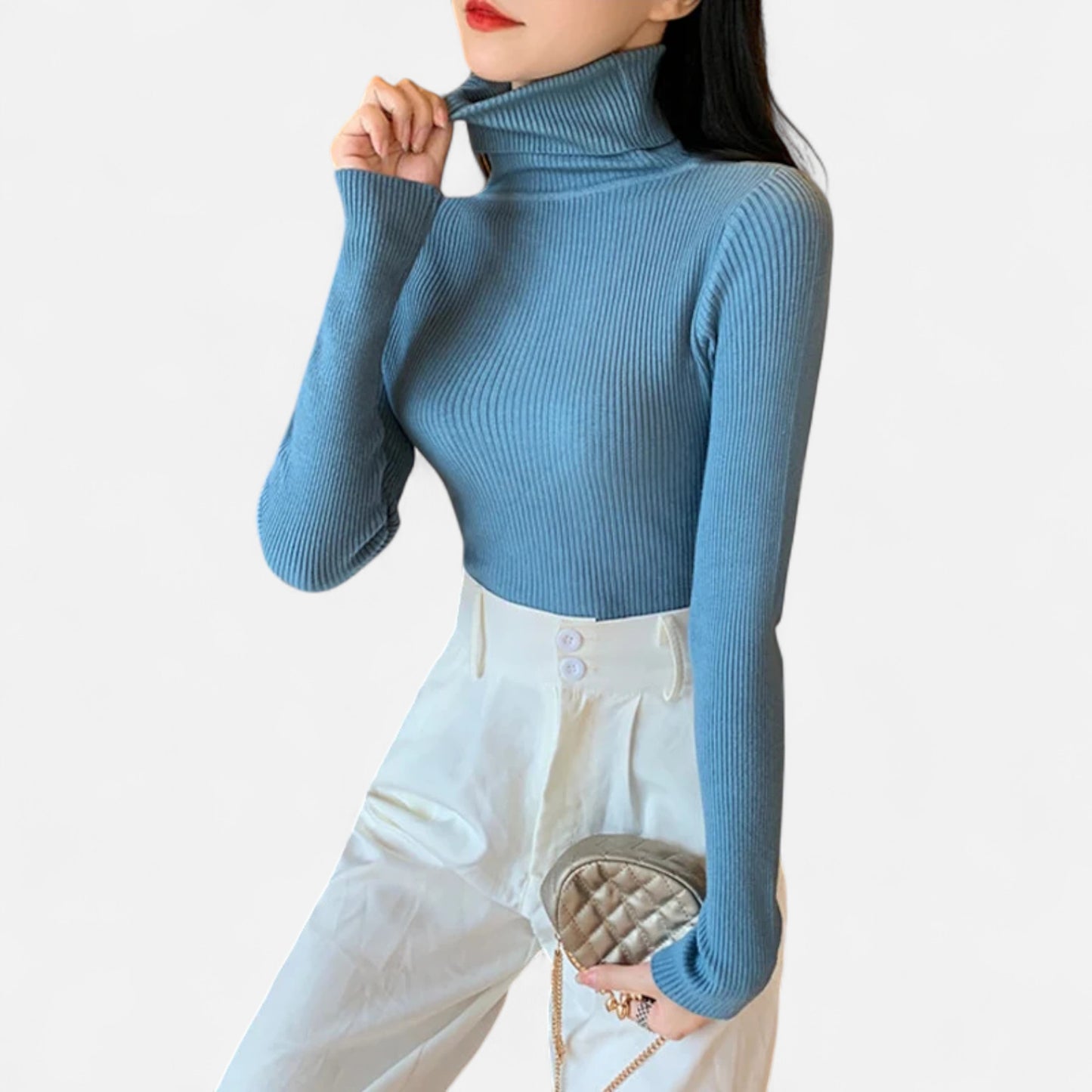 Dorevelle | Women’s Ribbed Turtleneck – Foldover Winter Elegance