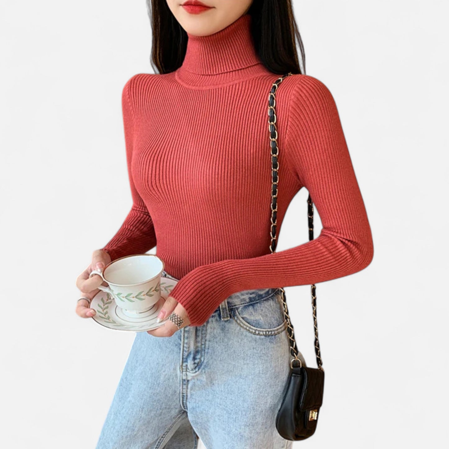 Dorevelle | Women’s Ribbed Turtleneck – Foldover Winter Elegance