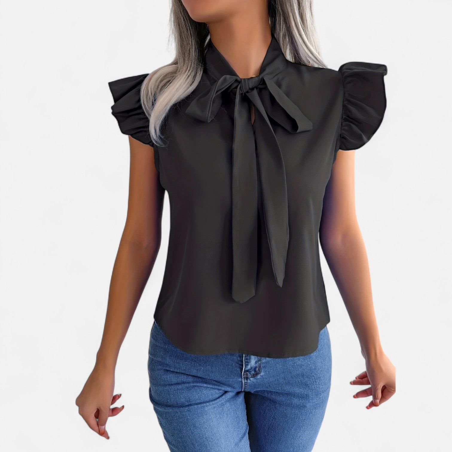 Dorevelle | Women’s Chiffon Blouse – Bow-Tie Sleeveless Style
