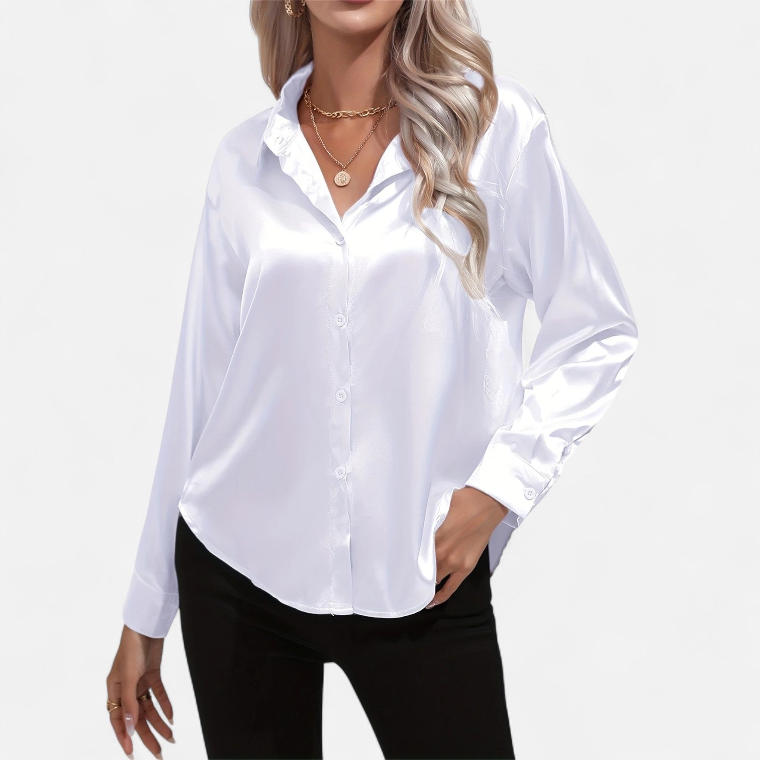 Dorevelle | Women’s Satin Shirt – Heritage Collar Style