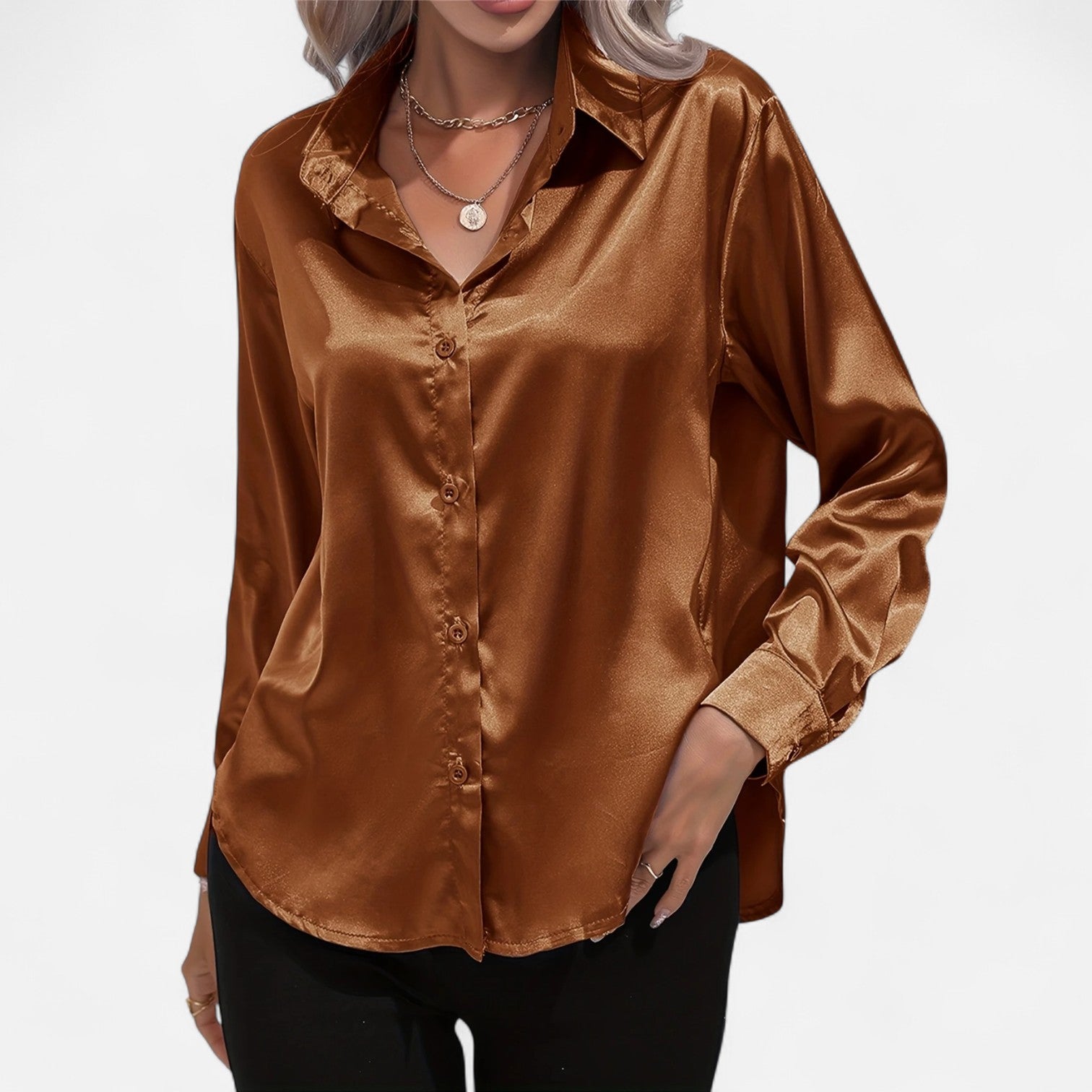 Dorevelle | Women’s Satin Shirt – Heritage Collar Style