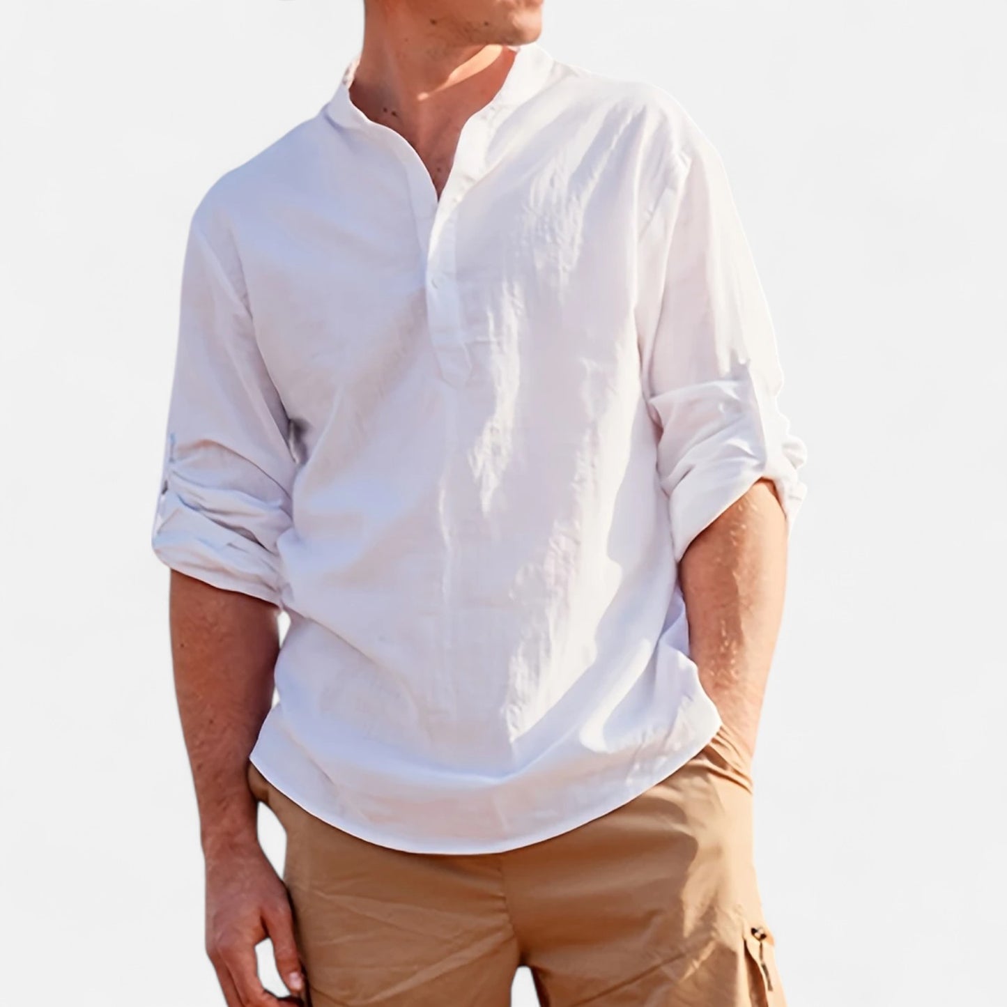 Dorevelle | Men’s Linen Henley – Heritage Collarless Style