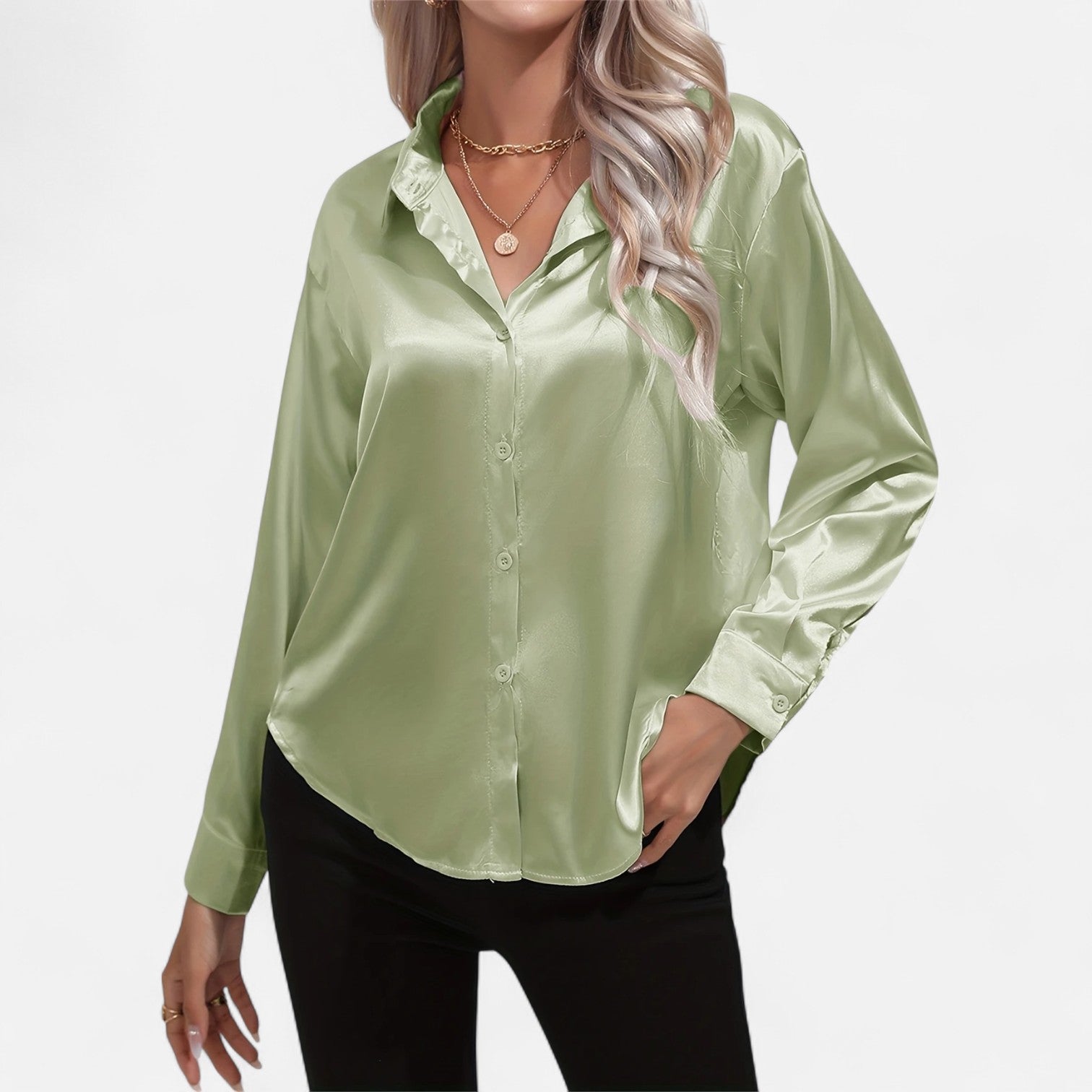 Dorevelle | Women’s Satin Shirt – Heritage Collar Style