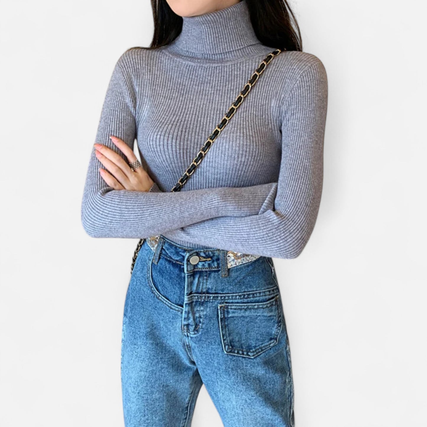 Dorevelle | Women’s Ribbed Turtleneck – Foldover Winter Elegance