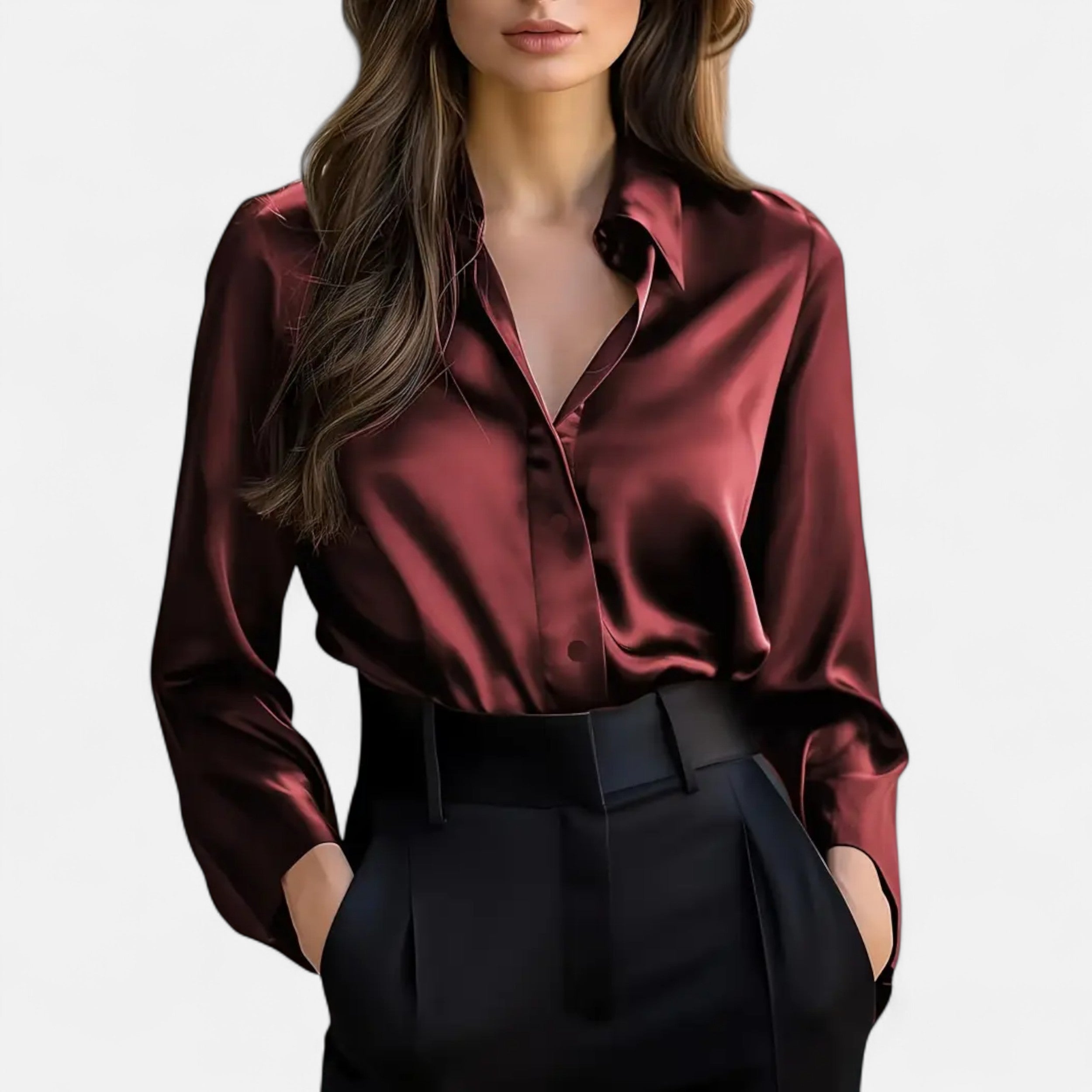 Dorevelle | Women’s Satin Blouse – Long Sleeve Elegance
