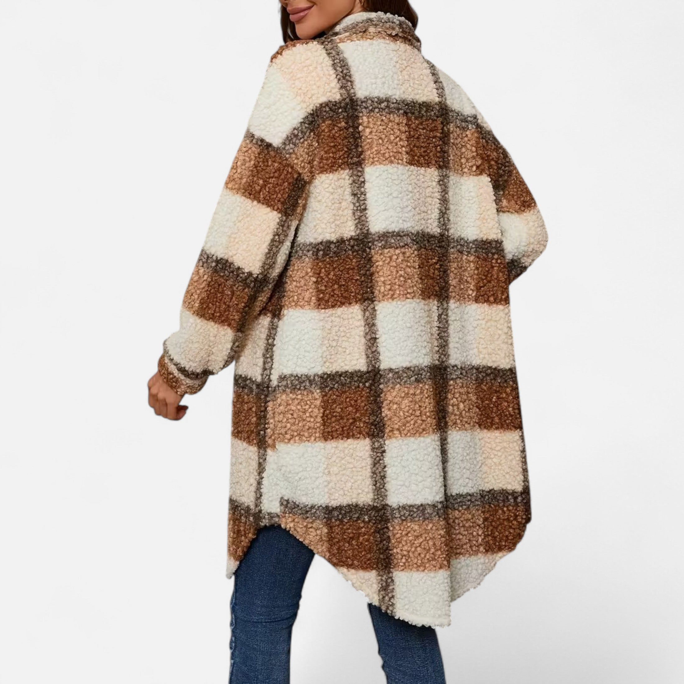 Dorevelle | Women’s Plaid Fuzzy Jacket – Button-Front Longline