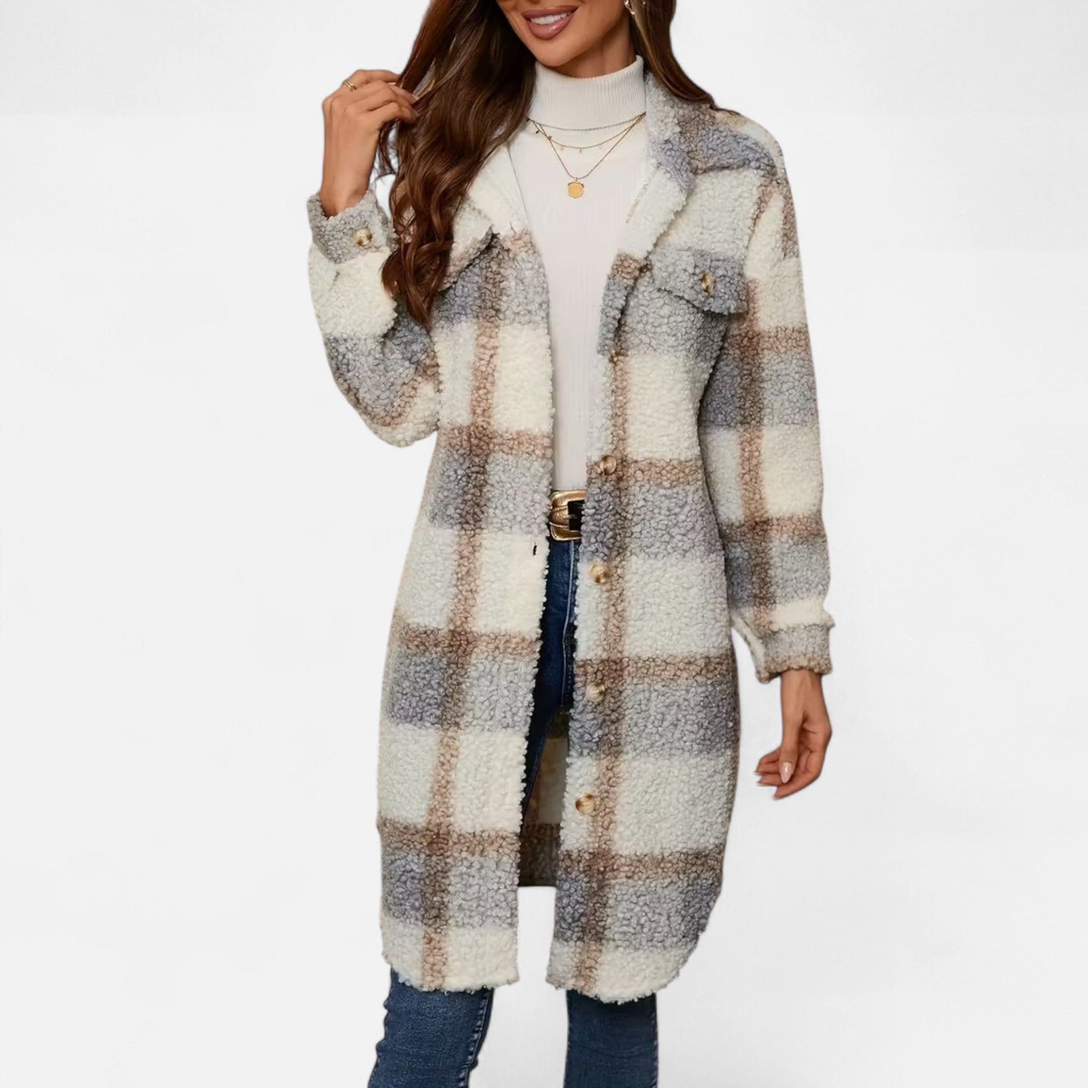 Dorevelle | Women’s Plaid Fuzzy Jacket – Button-Front Longline