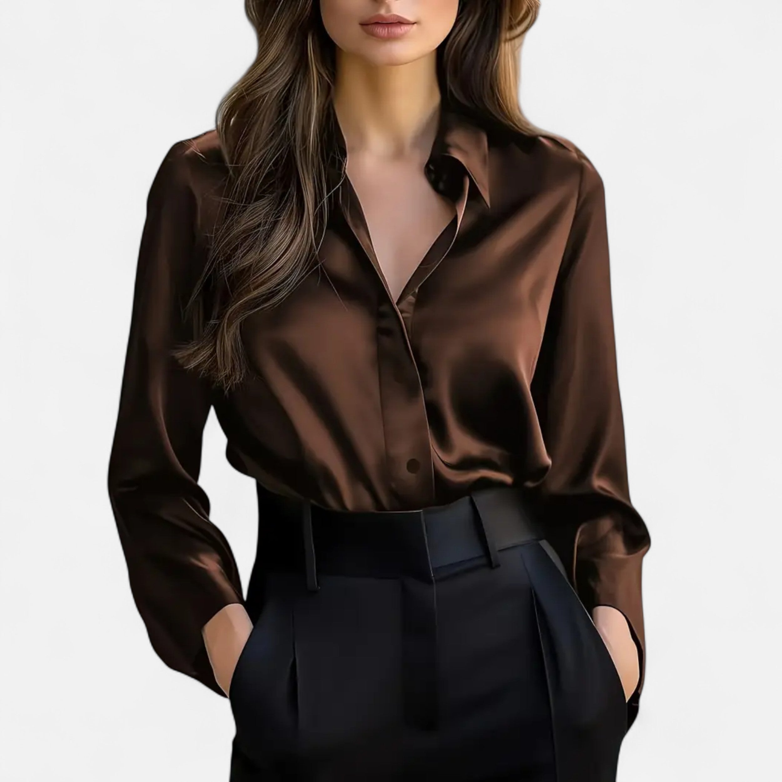 Dorevelle | Women’s Satin Blouse – Long Sleeve Elegance