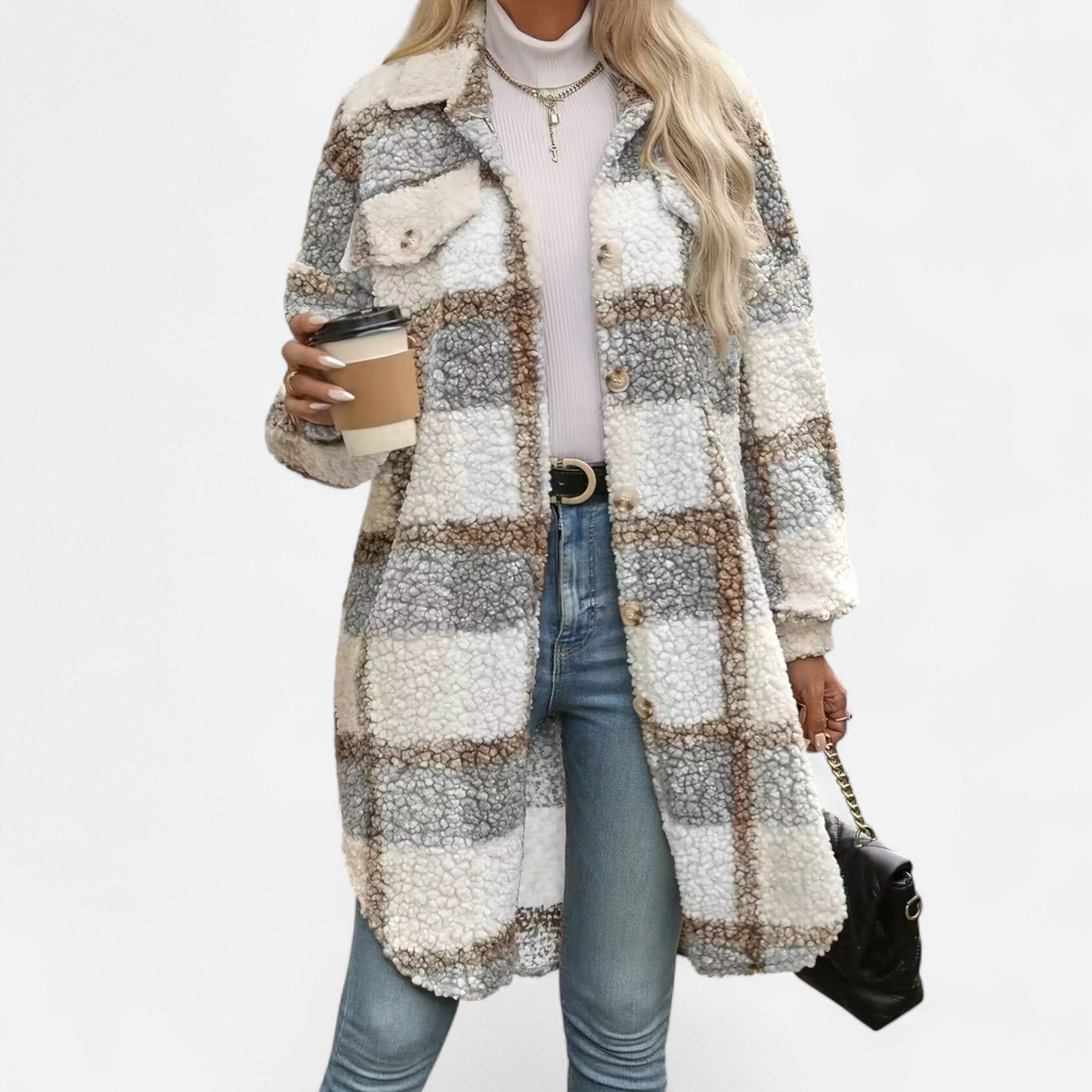 Dorevelle | Women’s Plaid Fuzzy Jacket – Button-Front Longline