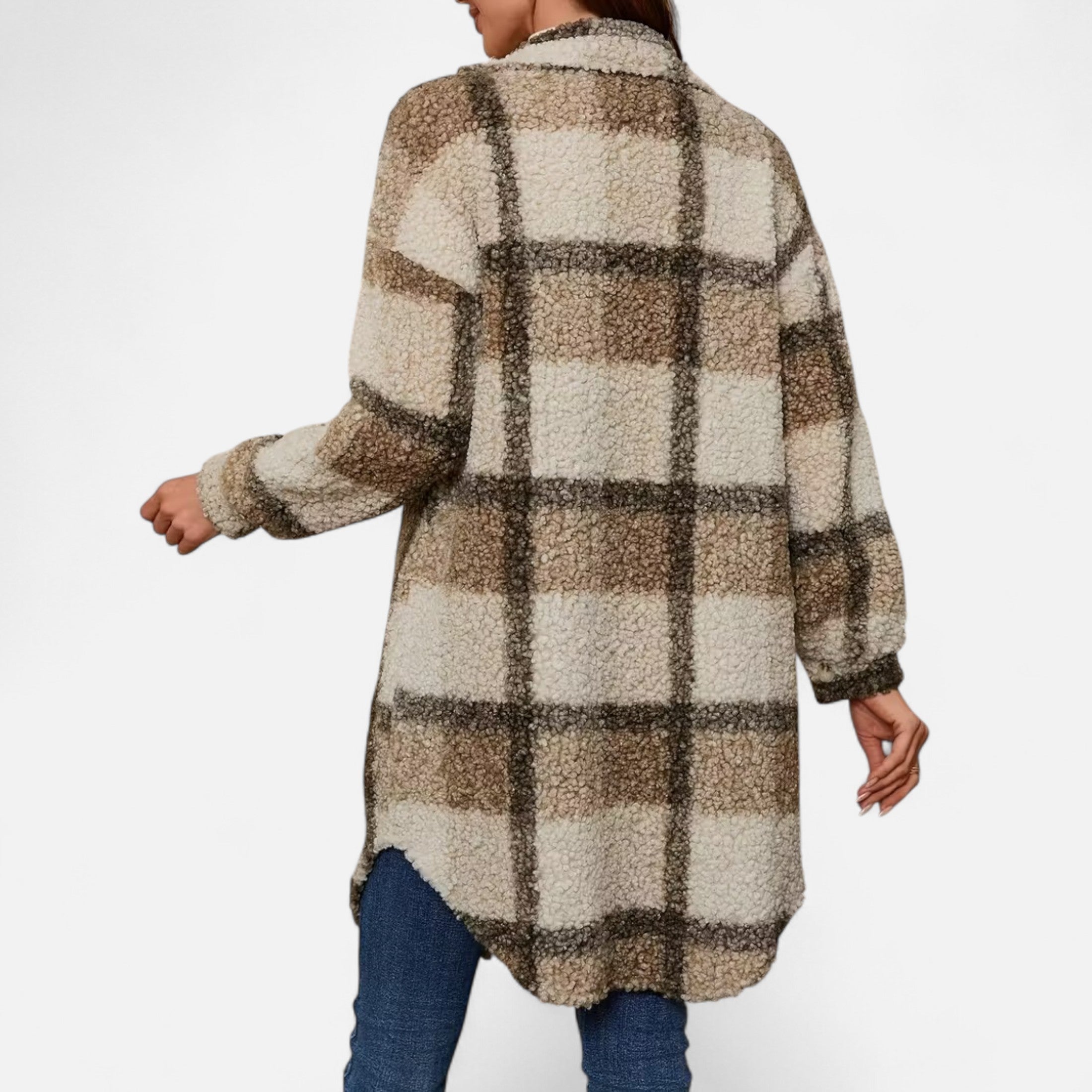 Dorevelle | Women’s Plaid Fuzzy Jacket – Button-Front Longline