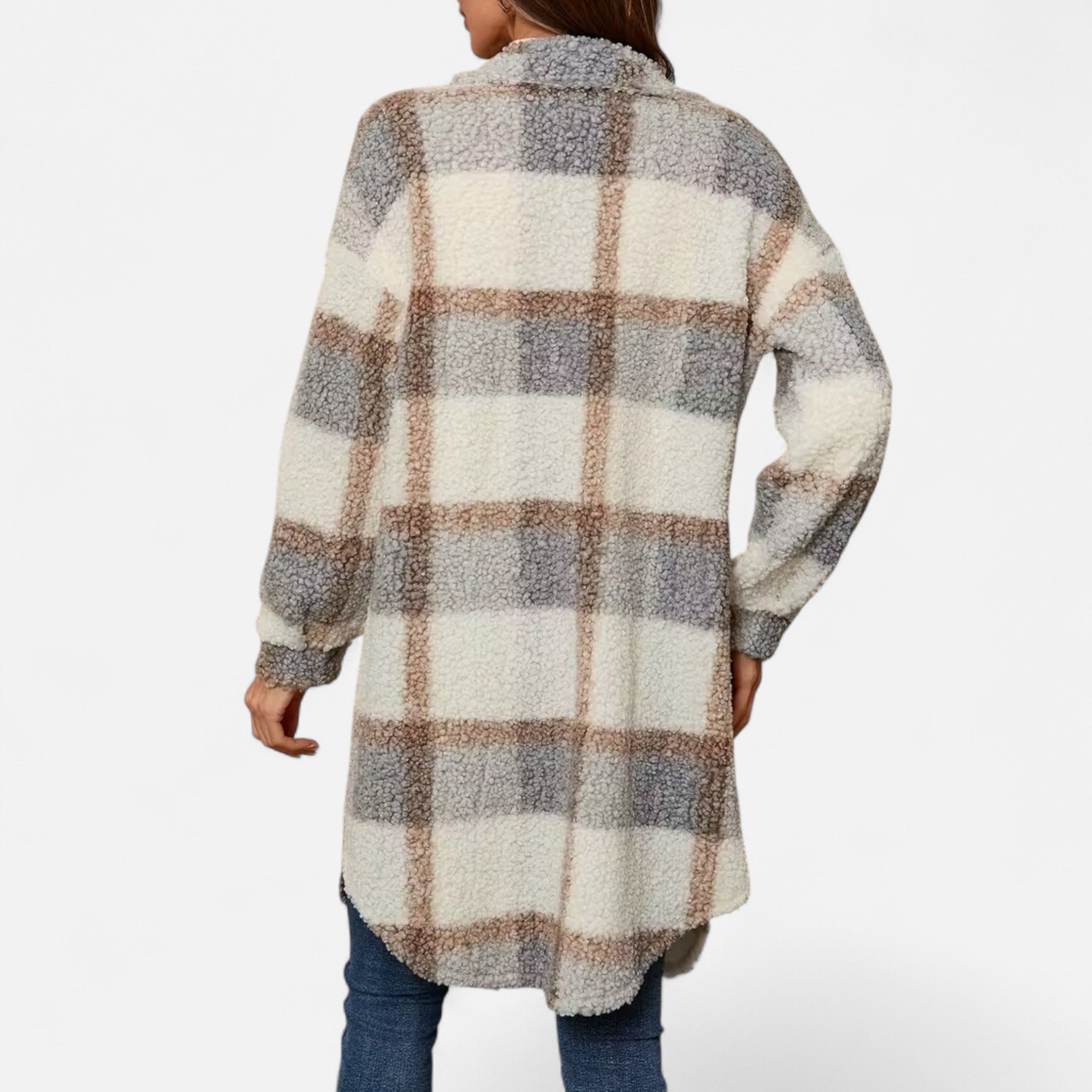 Dorevelle | Women’s Plaid Fuzzy Jacket – Button-Front Longline