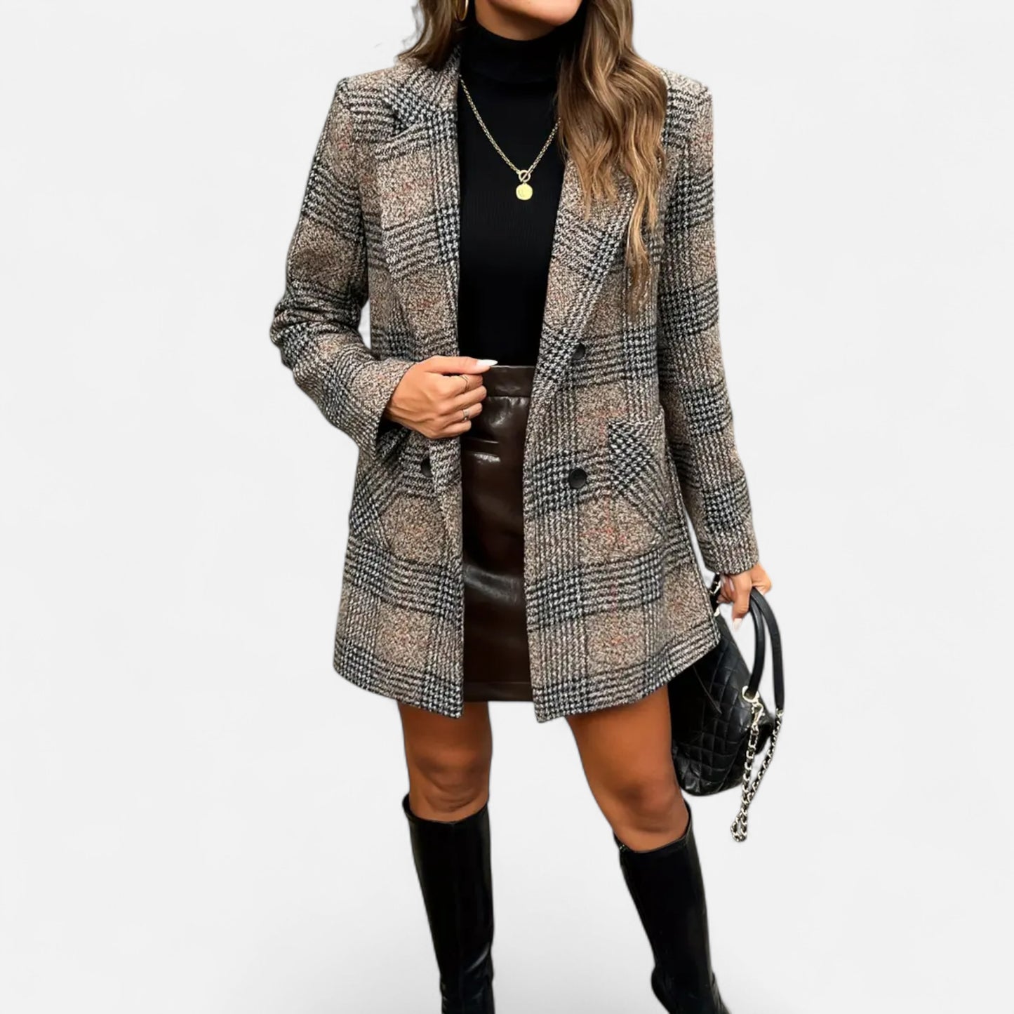 Dorevelle | Women’s Classic Coat – Houndstooth Timeless Sophistication