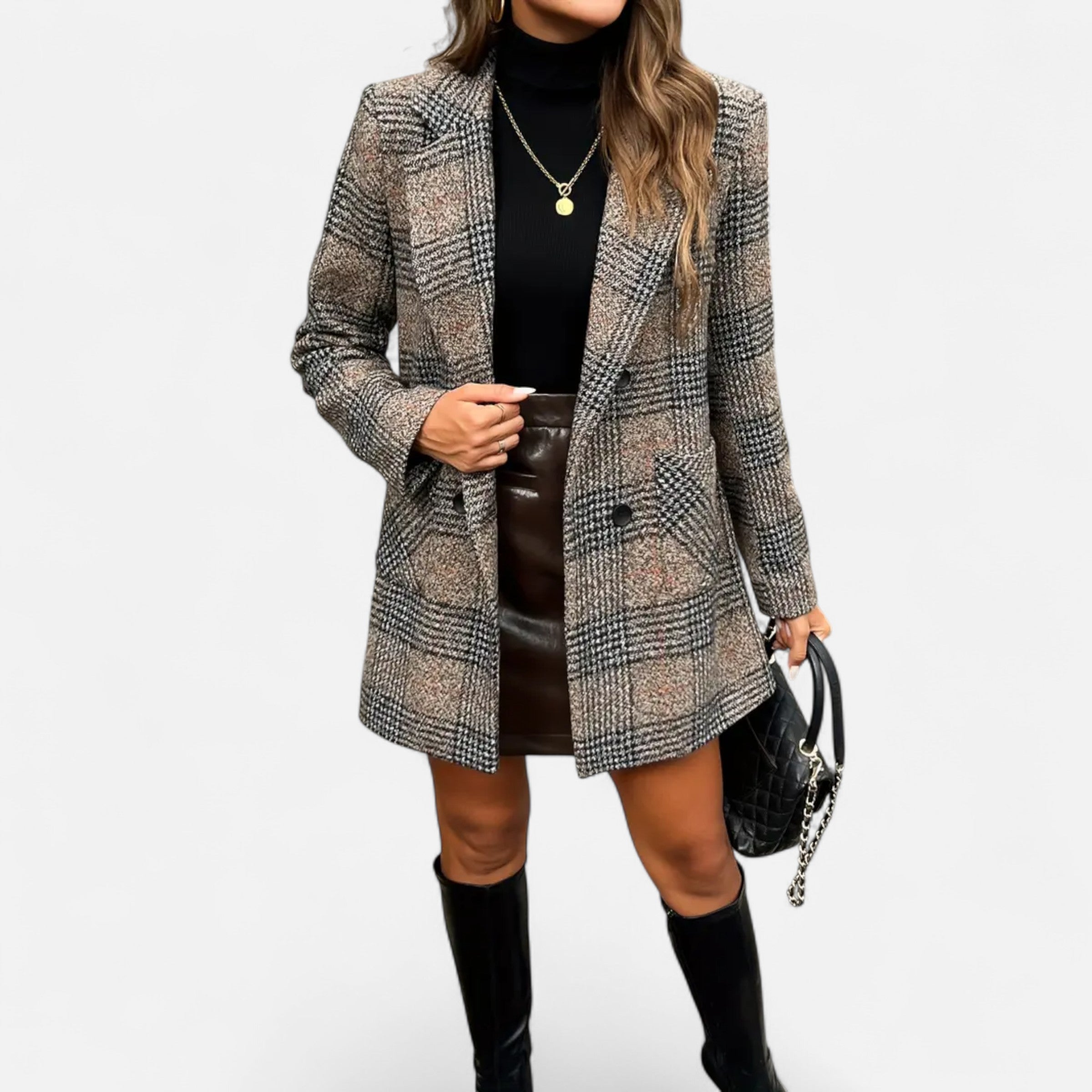 Dorevelle | Women’s Classic Coat – Houndstooth Timeless Sophistication