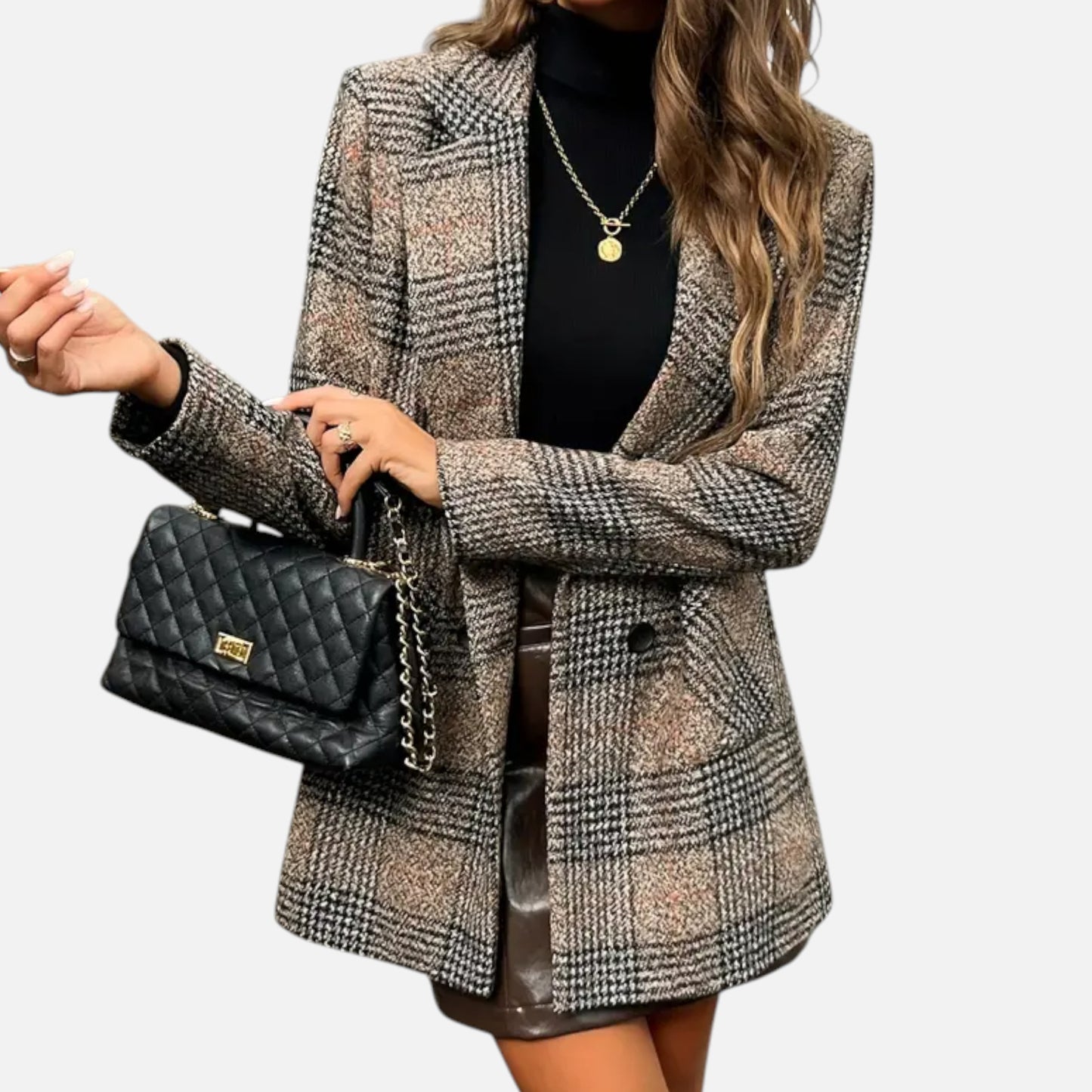 Dorevelle | Women’s Classic Coat – Houndstooth Timeless Sophistication