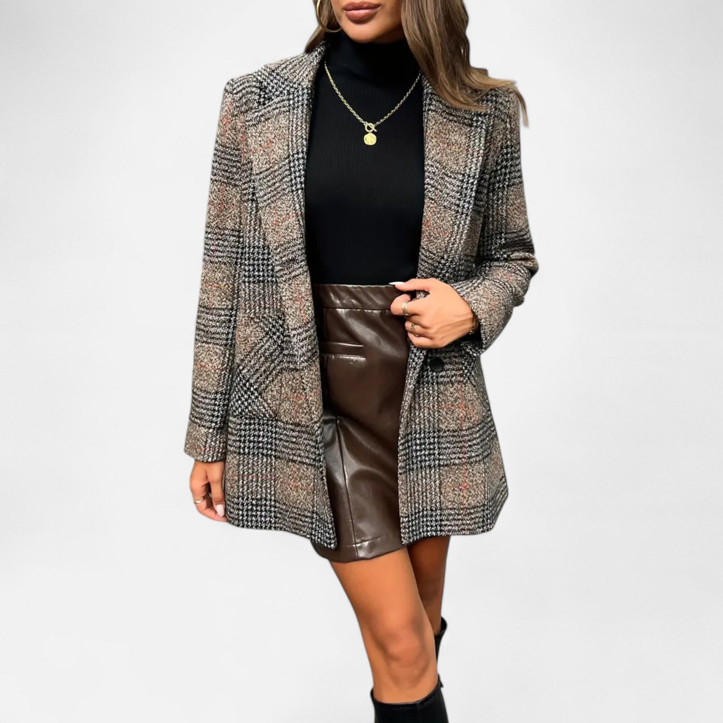 Dorevelle | Women’s Classic Coat – Houndstooth Timeless Sophistication