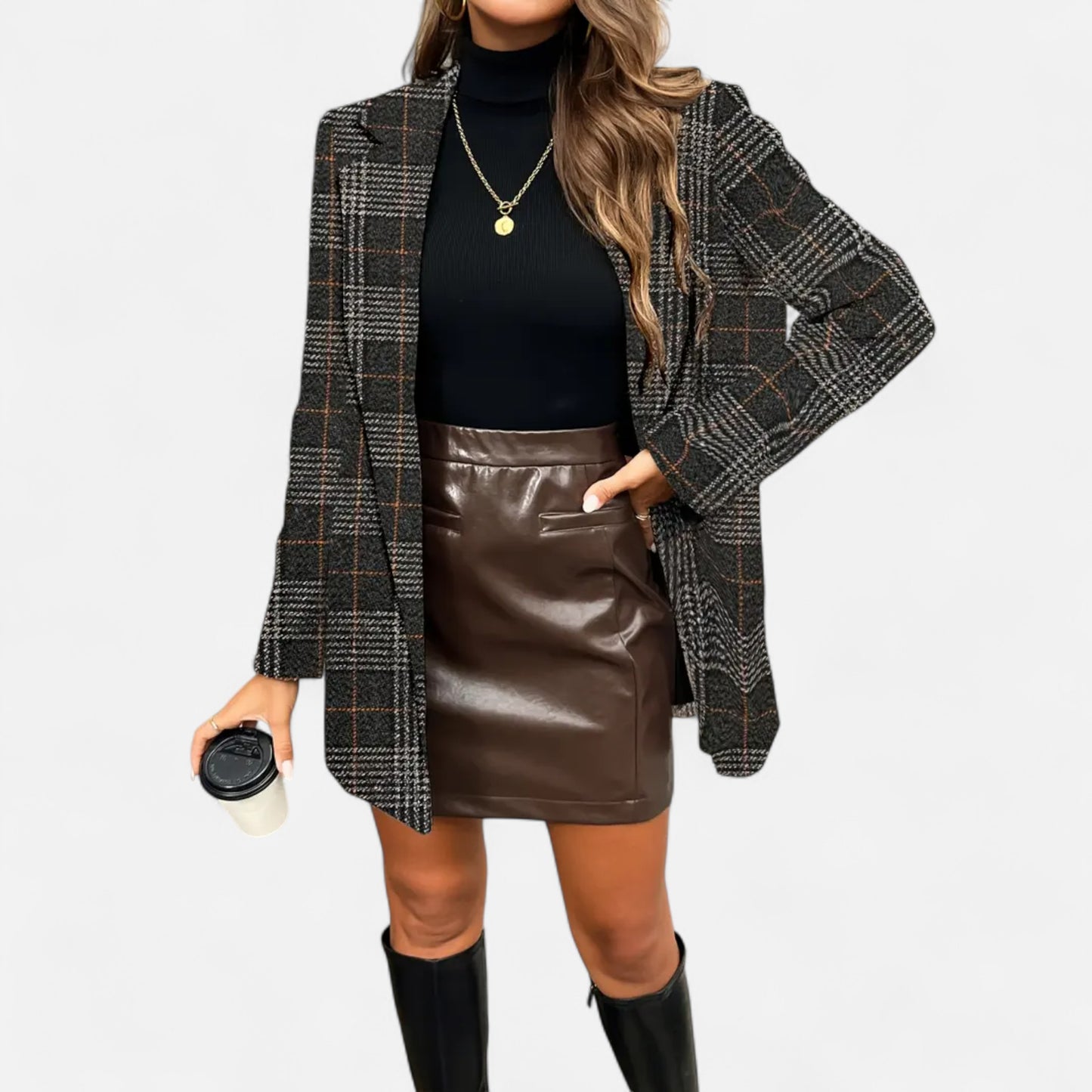 Dorevelle | Women’s Classic Coat – Houndstooth Timeless Sophistication