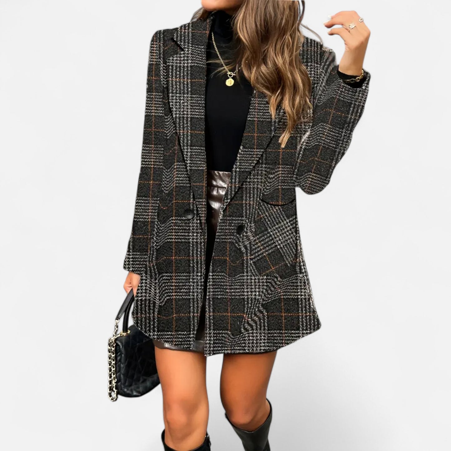 Dorevelle | Women’s Classic Coat – Houndstooth Timeless Sophistication