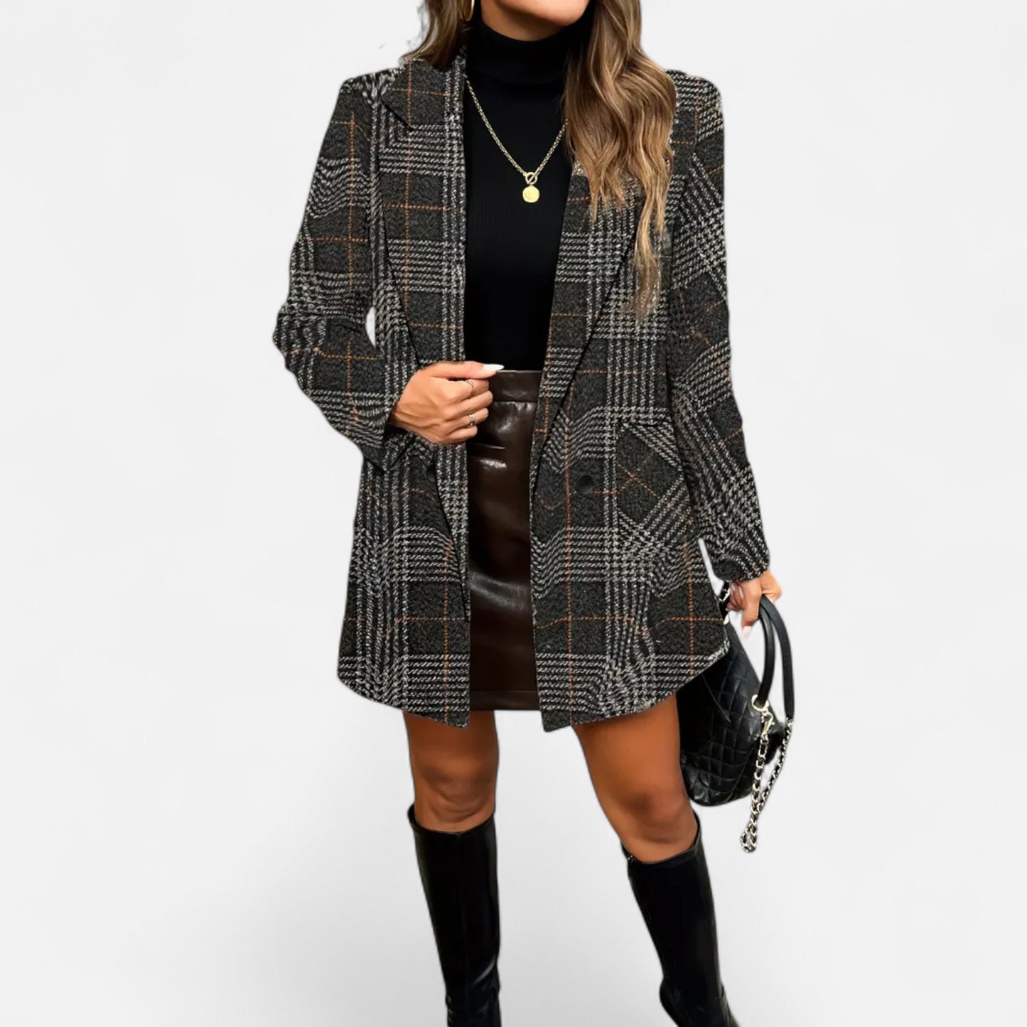 Dorevelle | Women’s Classic Coat – Houndstooth Timeless Sophistication
