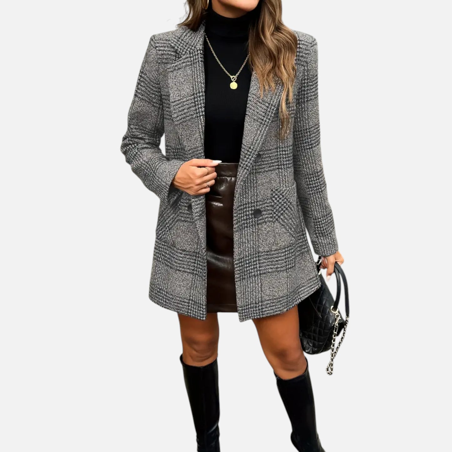 Dorevelle | Women’s Classic Coat – Houndstooth Timeless Sophistication