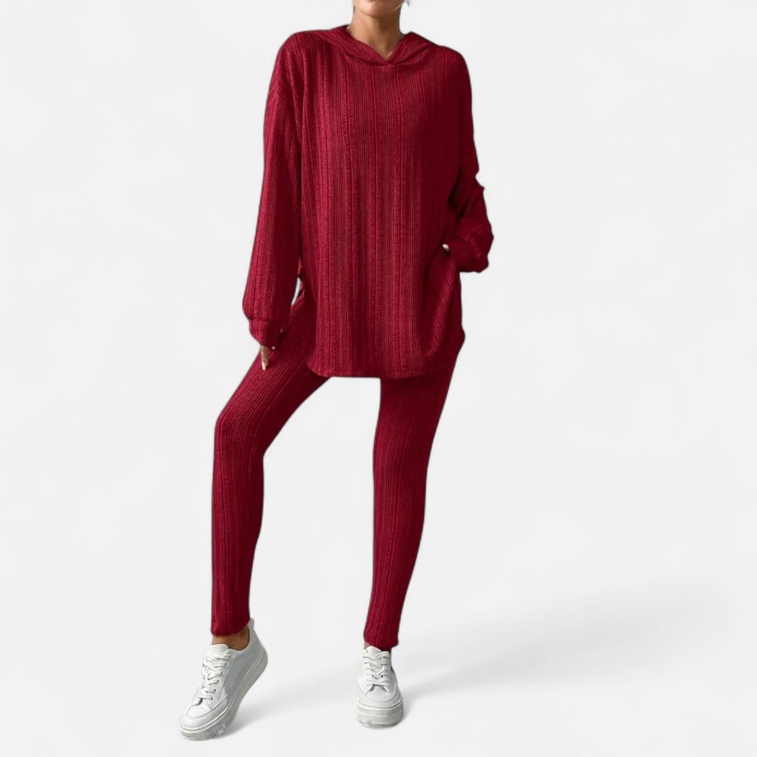 Dorevelle | Women’s Ribbed Set – Hooded Top & Skinny Pants
