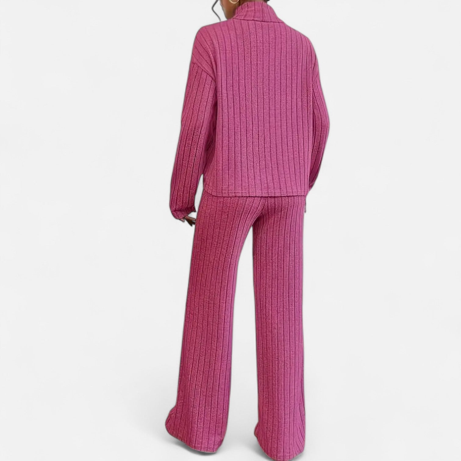Dorevelle | Women’s Ribbed Set – Mock Neck & Wide-Leg Elegance