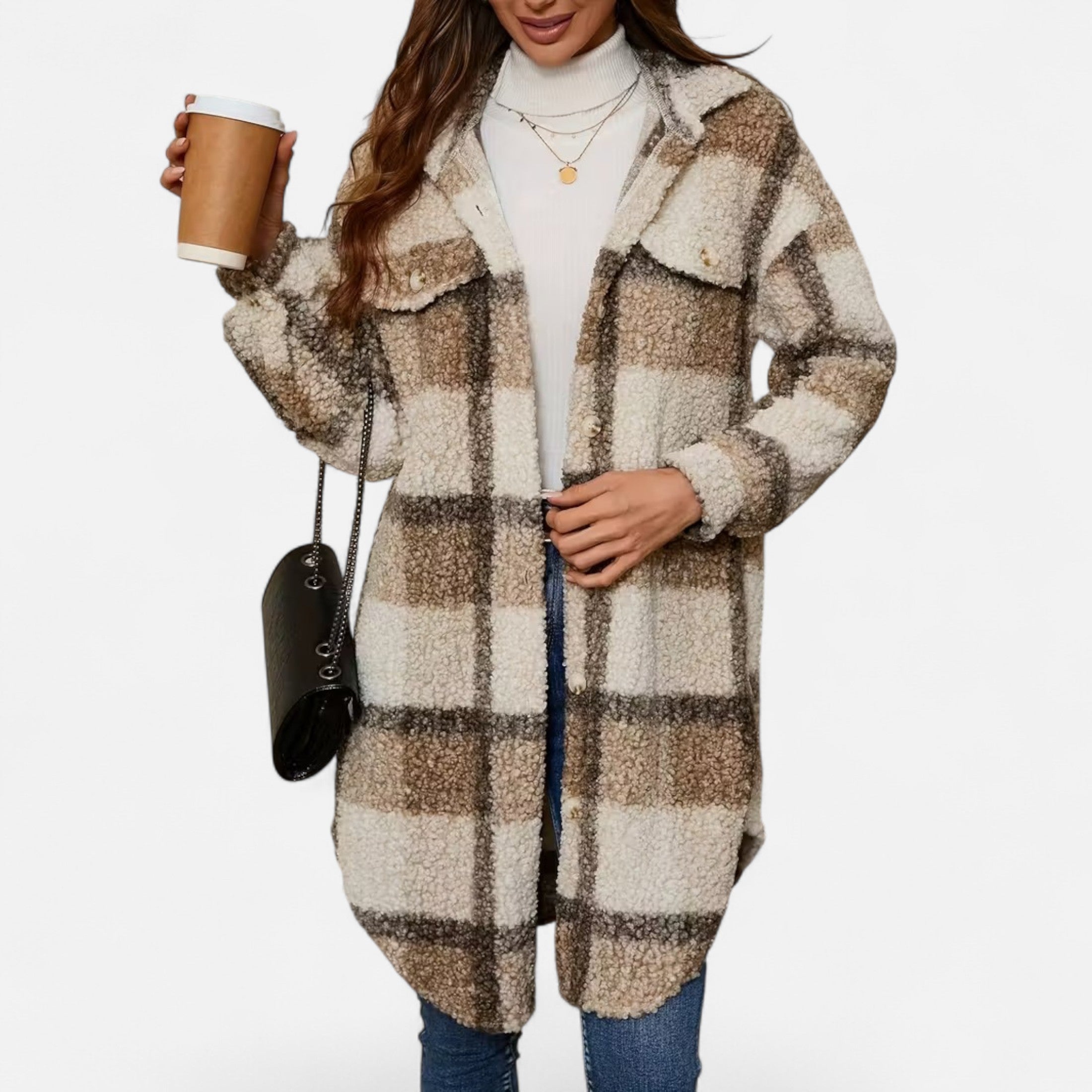 Dorevelle | Women’s Plaid Fuzzy Jacket – Button-Front Longline