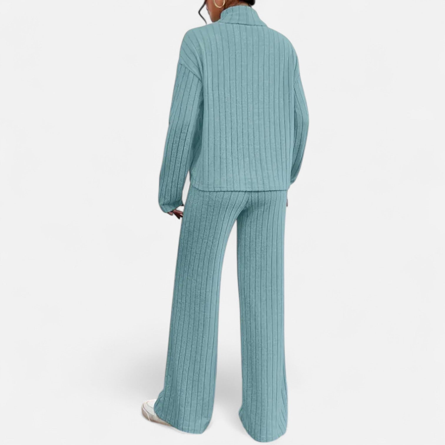 Dorevelle | Women’s Ribbed Set – Mock Neck & Wide-Leg Elegance