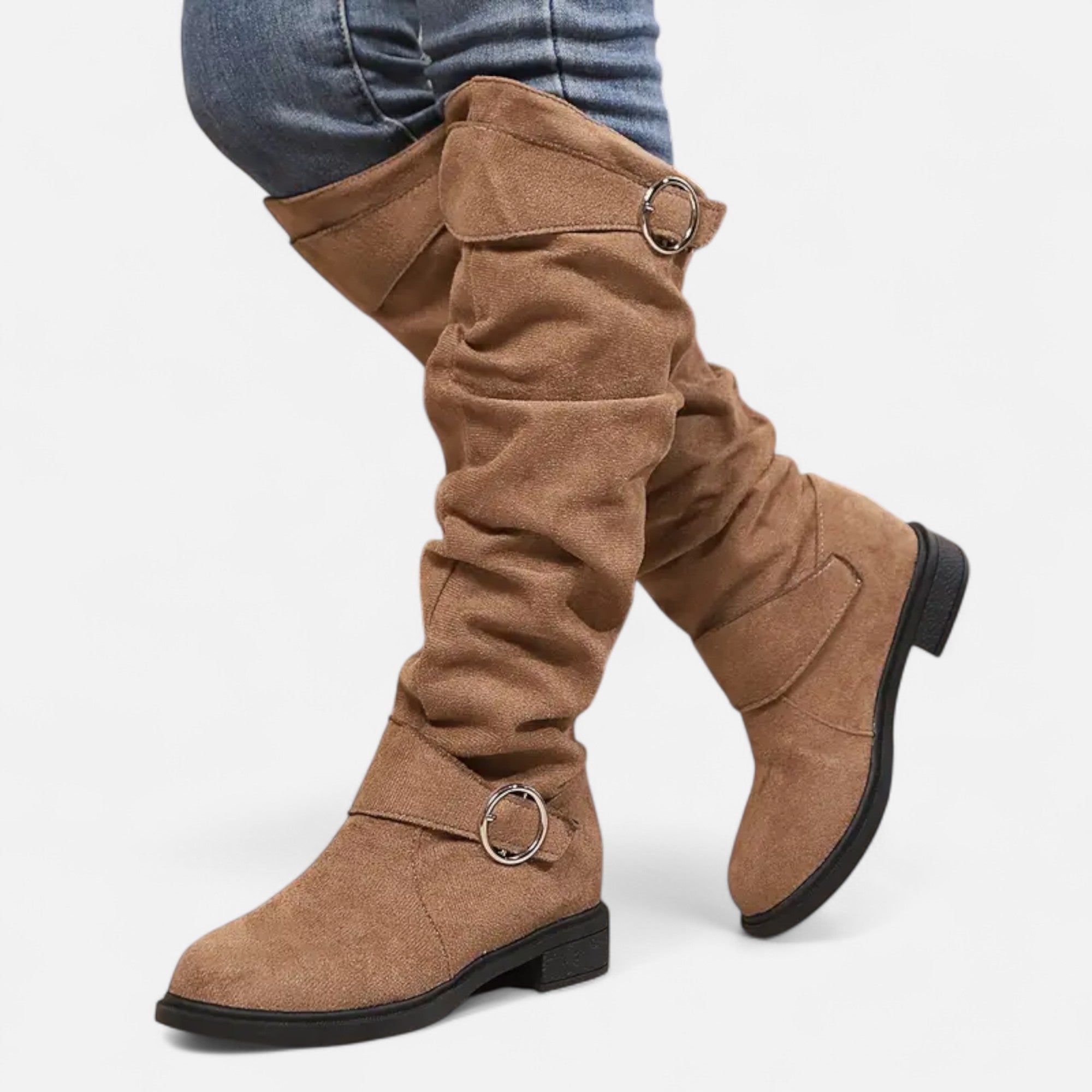 Dorevelle | Women’s Knee-High Boots – Buckle Belt Elegance