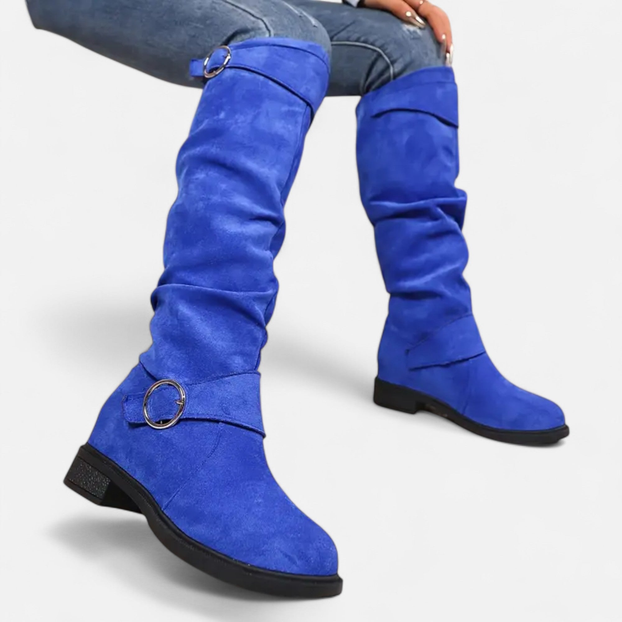 Dorevelle | Women’s Knee-High Boots – Buckle Belt Elegance