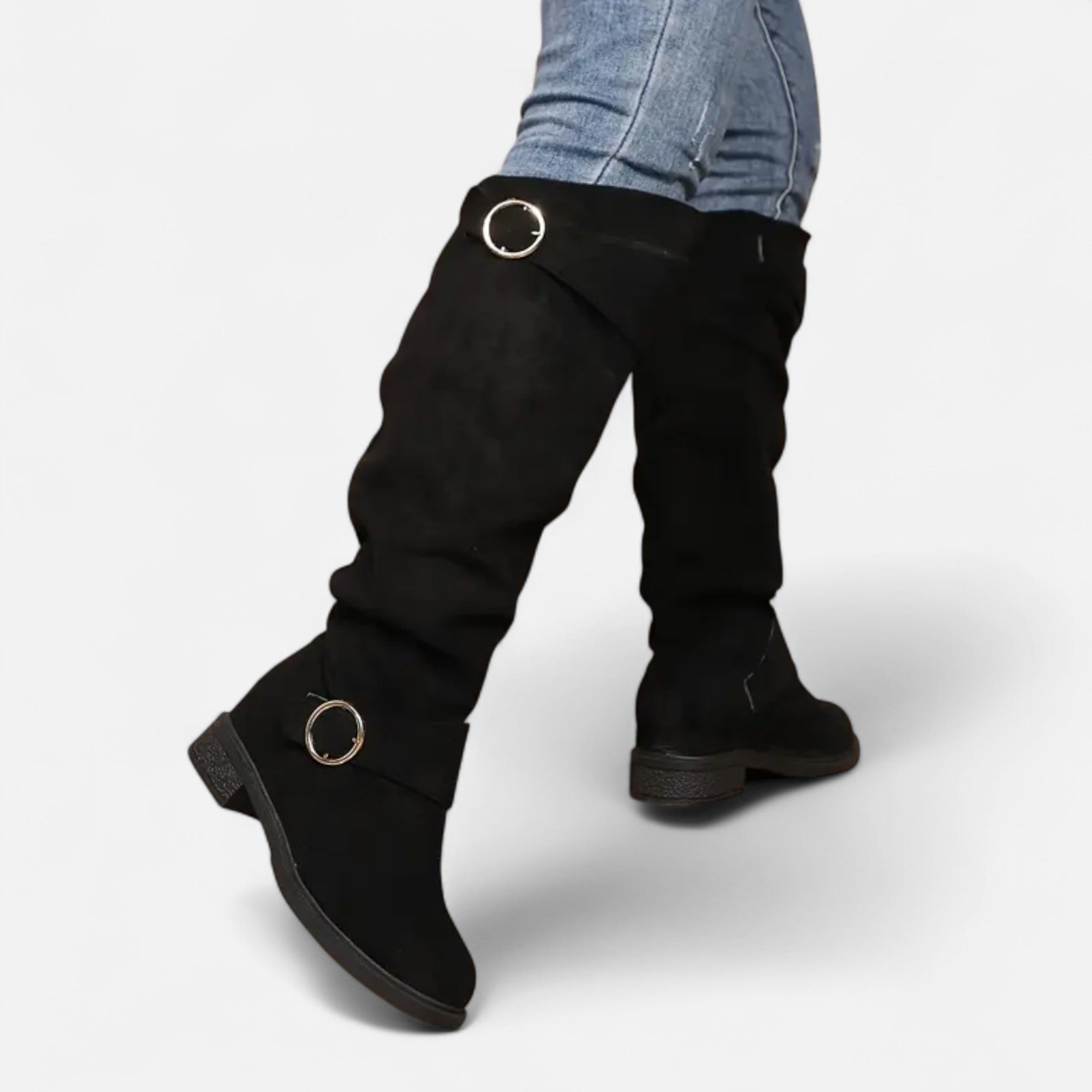 Dorevelle | Women’s Knee-High Boots – Buckle Belt Elegance