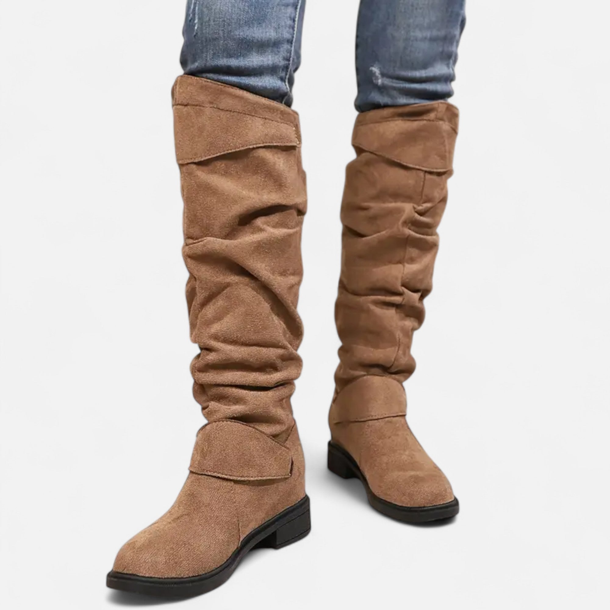 Dorevelle | Women’s Knee-High Boots – Buckle Belt Elegance