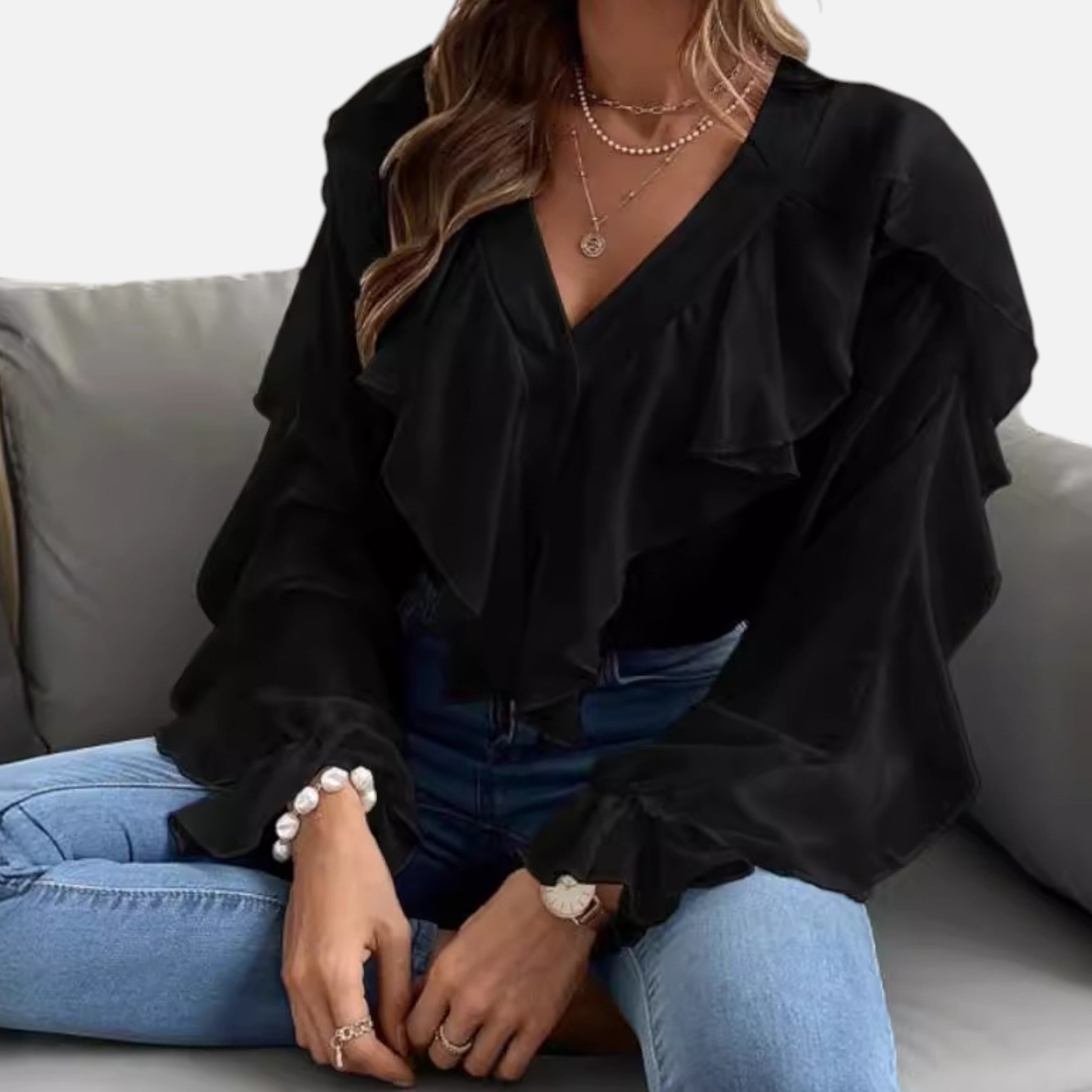 Dorevelle | Women’s V-Neck Ruffle Top – Elegant Flounce Style